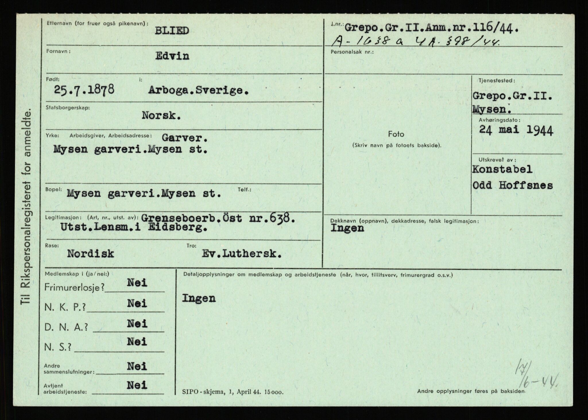 Statspolitiet - Hovedkontoret / Osloavdelingen, AV/RA-S-1329/C/Ca/L0002: Arneberg - Brand, 1943-1945, p. 4253