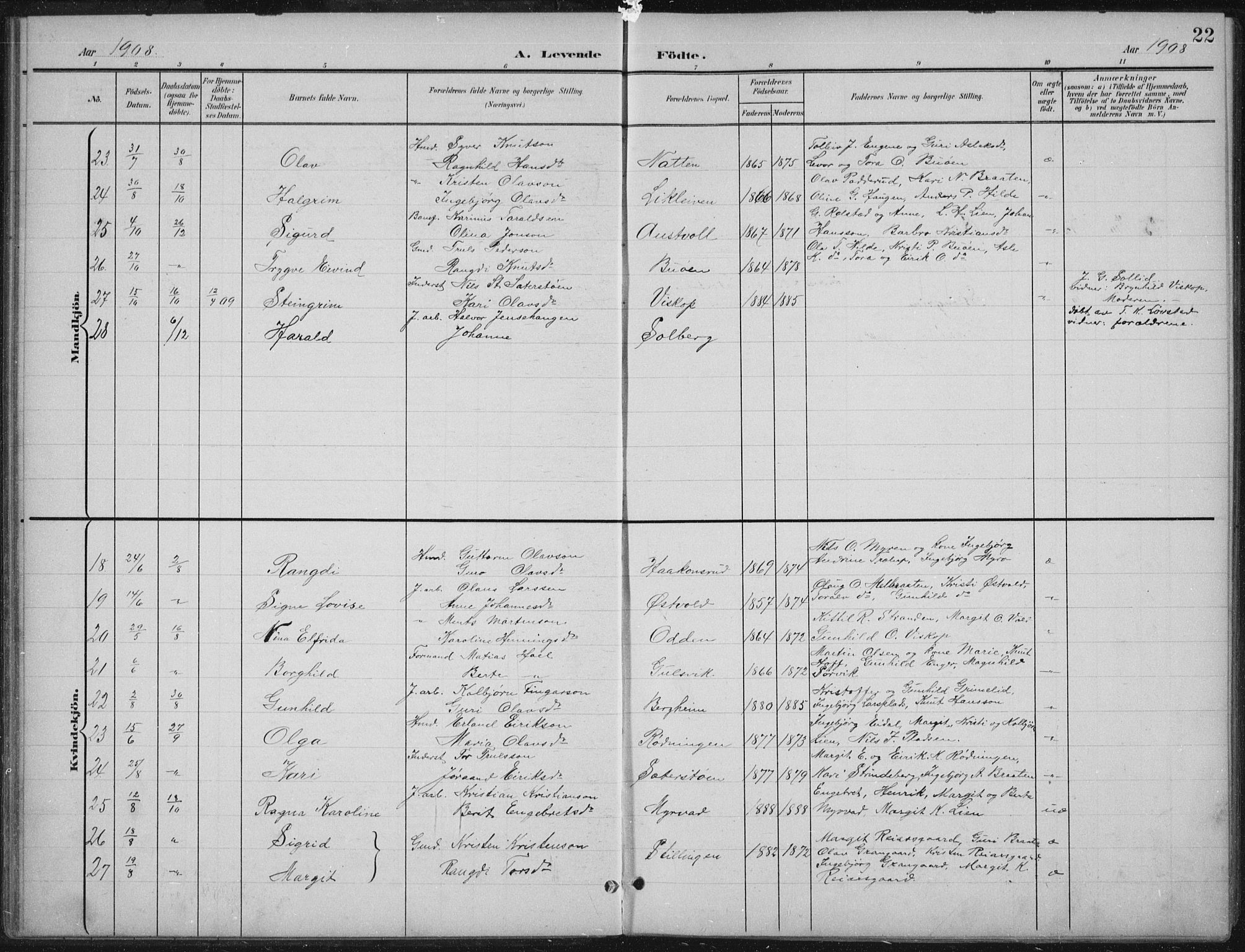 Nes kirkebøker, AV/SAKO-A-236/G/Gb/L0001: Parish register (copy) no. II 1, 1901-1939, p. 22