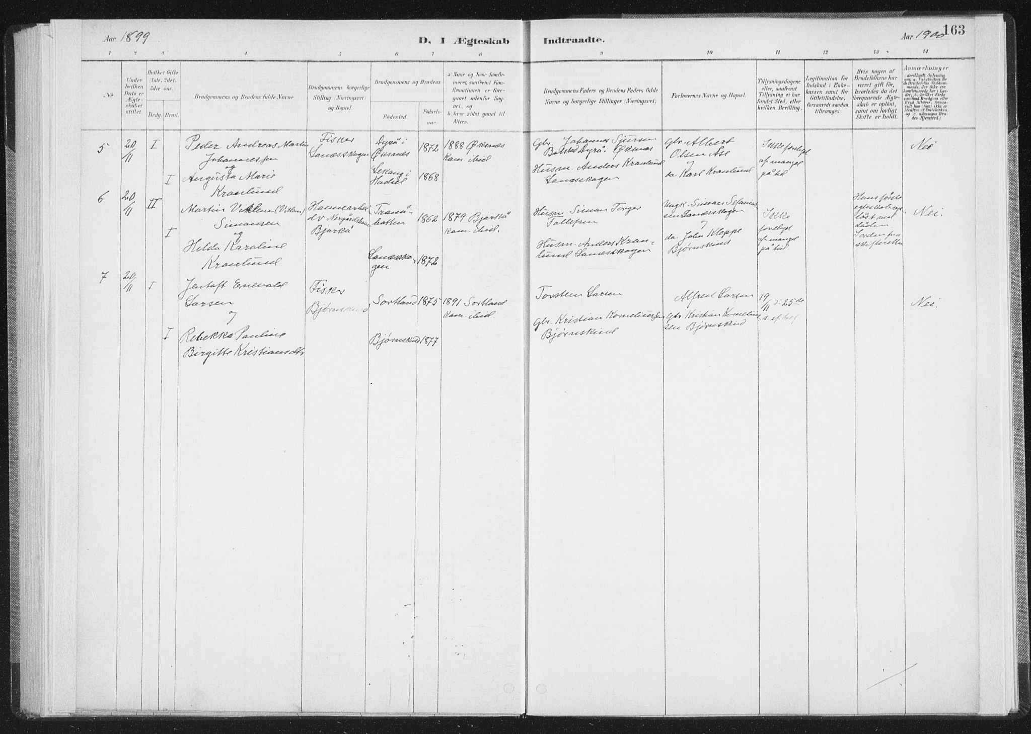 Ministerialprotokoller, klokkerbøker og fødselsregistre - Nordland, AV/SAT-A-1459/898/L1422: Parish register (official) no. 898A02, 1887-1908, p. 163