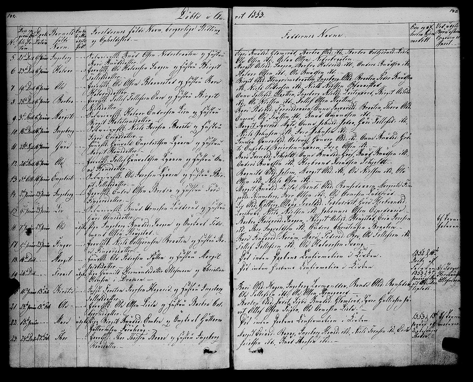 Gol kirkebøker, AV/SAKO-A-226/F/Fa/L0002: Parish register (official) no. I 2, 1837-1863, p. 142-143