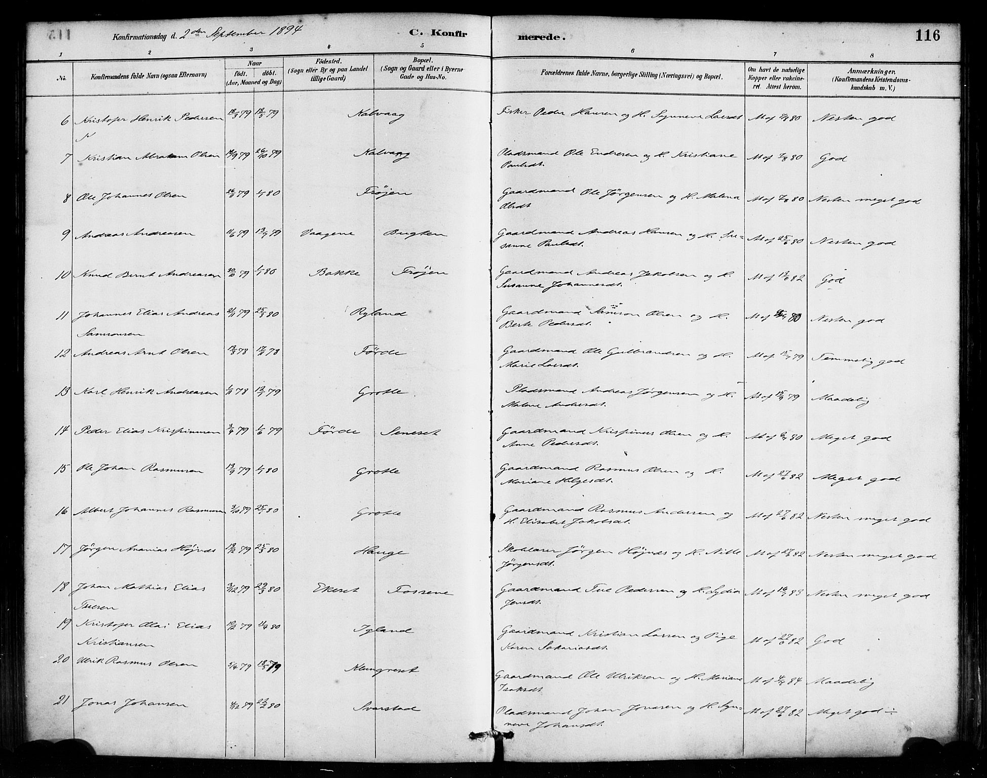 Bremanger sokneprestembete, AV/SAB-A-82201/H/Haa/Haab/L0001: Parish register (official) no. B 1, 1884-1895, p. 116