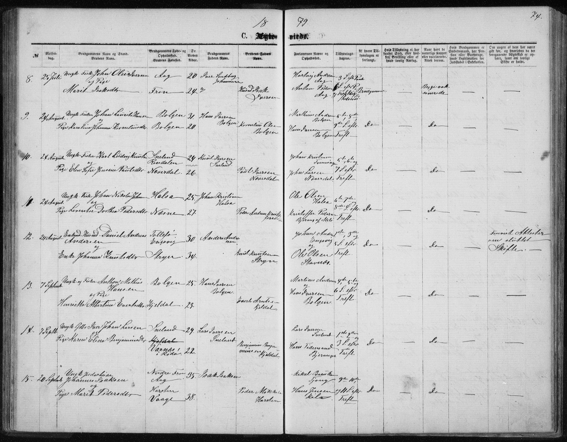 Ministerialprotokoller, klokkerbøker og fødselsregistre - Nordland, AV/SAT-A-1459/843/L0635: Parish register (copy) no. 843C04, 1872-1887, p. 74