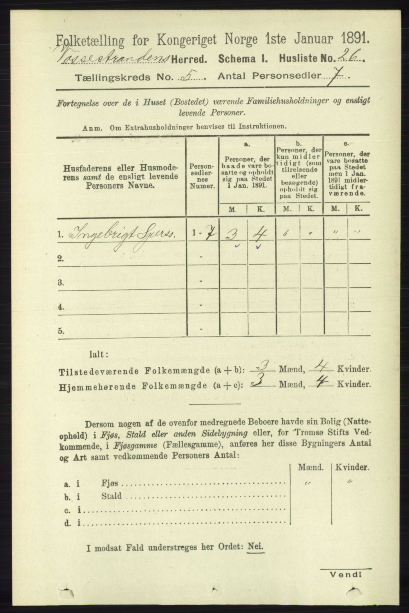 RA, 1891 census for 1236 Vossestrand, 1891, p. 1876