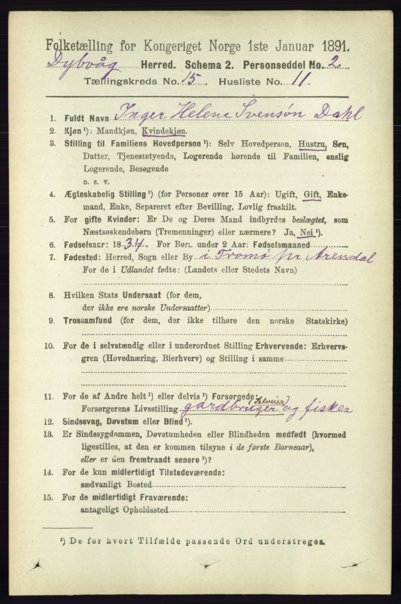 RA, 1891 census for 0915 Dypvåg, 1891, p. 6176