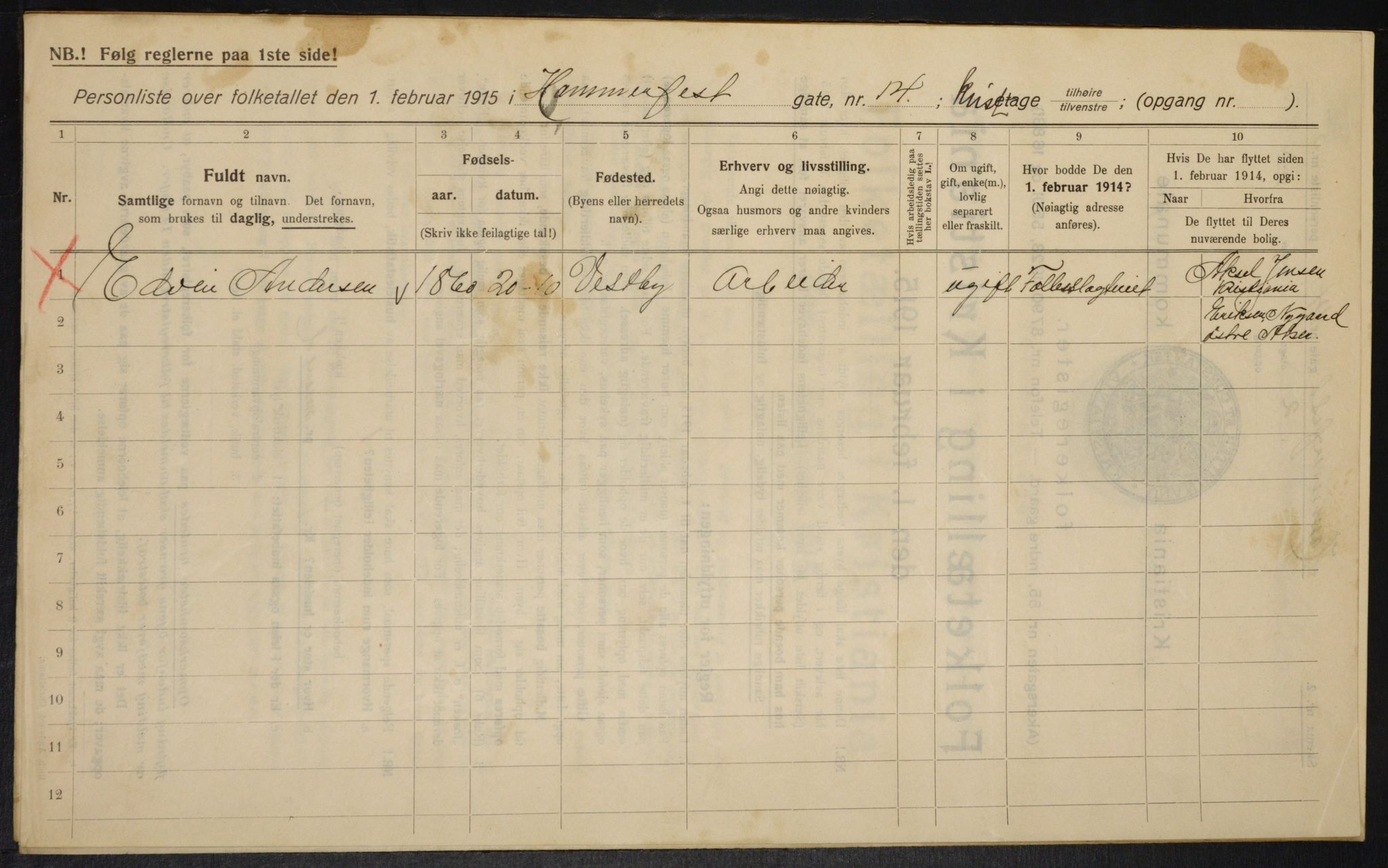 OBA, Municipal Census 1915 for Kristiania, 1915, p. 33942