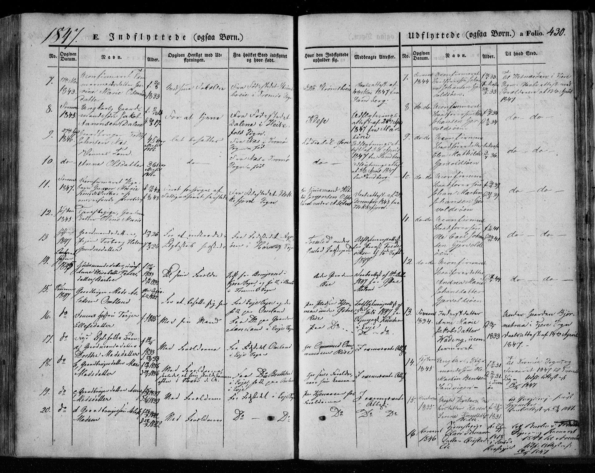 Øyestad sokneprestkontor, AV/SAK-1111-0049/F/Fa/L0014: Parish register (official) no. A 14, 1843-1856, p. 430