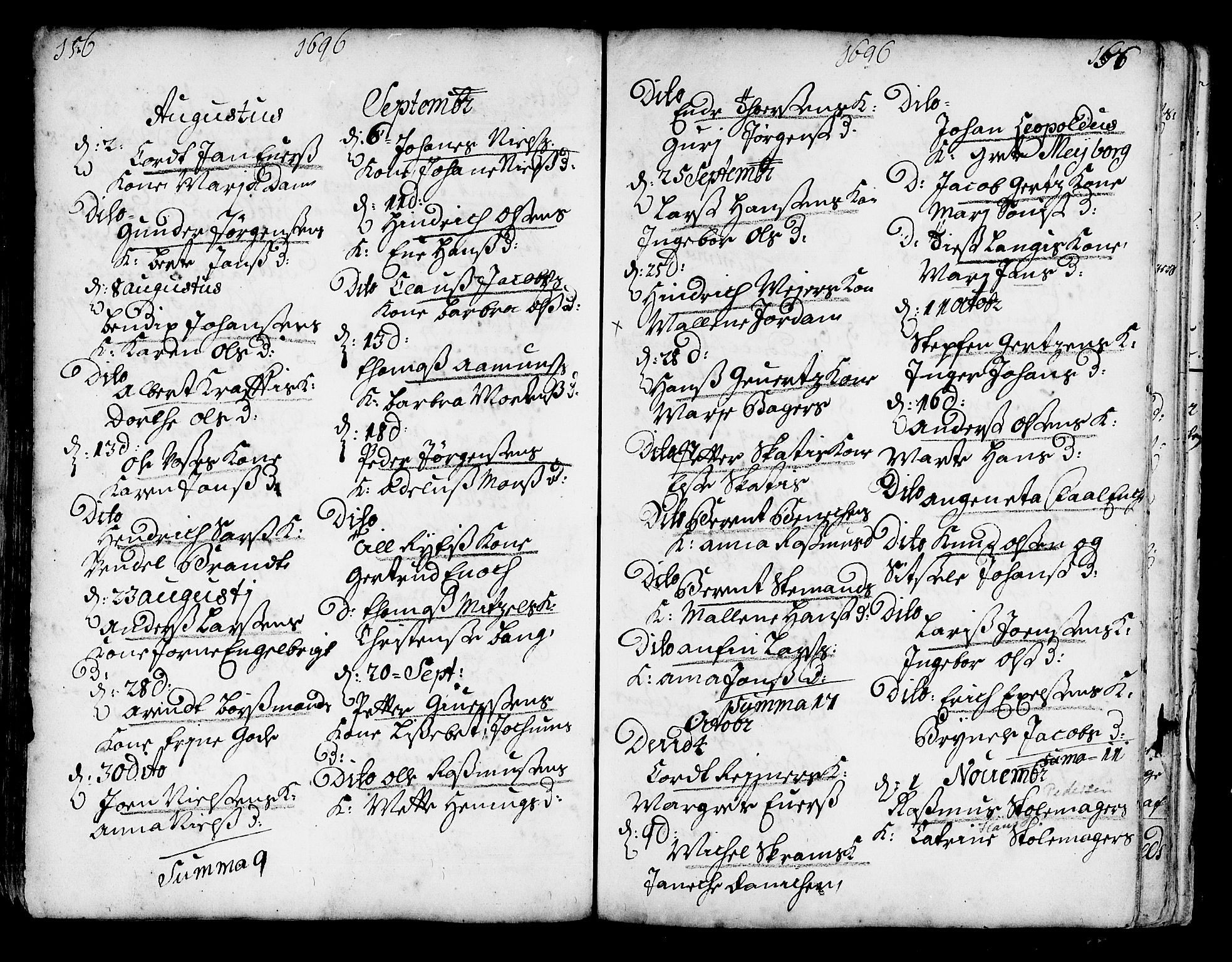 Korskirken sokneprestembete, AV/SAB-A-76101/H/Haa/L0002: Parish register (official) no. A 2, 1688-1697, p. 156-157