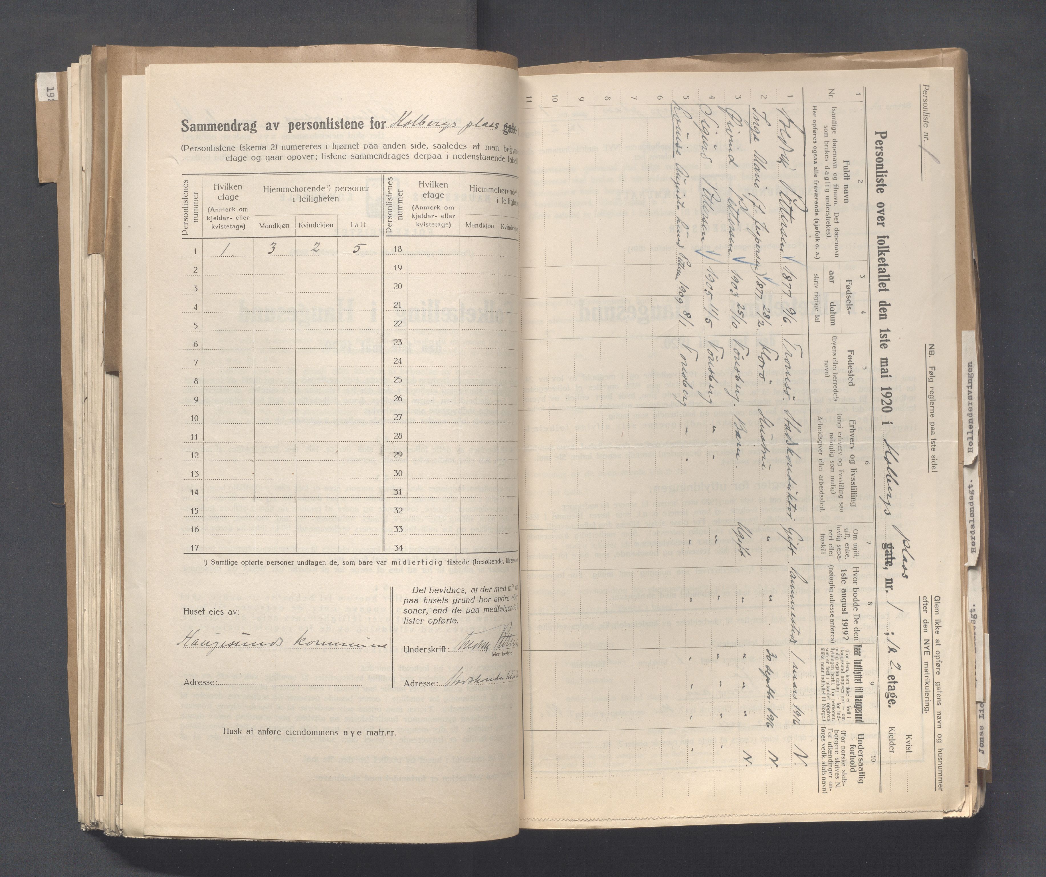 IKAR, Local census 1.5.1920 for Haugesund, 1920, p. 2172