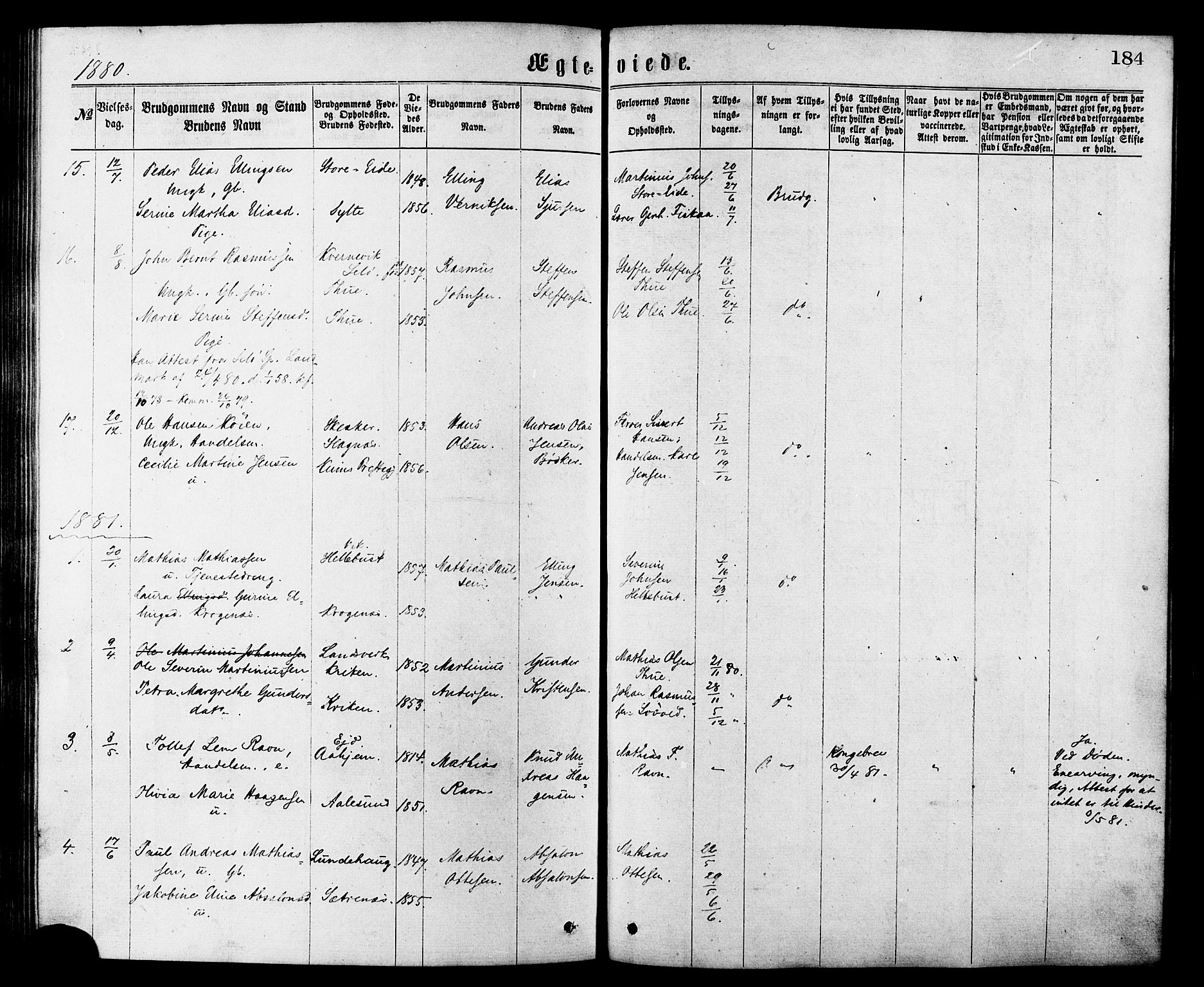 Ministerialprotokoller, klokkerbøker og fødselsregistre - Møre og Romsdal, AV/SAT-A-1454/501/L0007: Parish register (official) no. 501A07, 1868-1884, p. 184