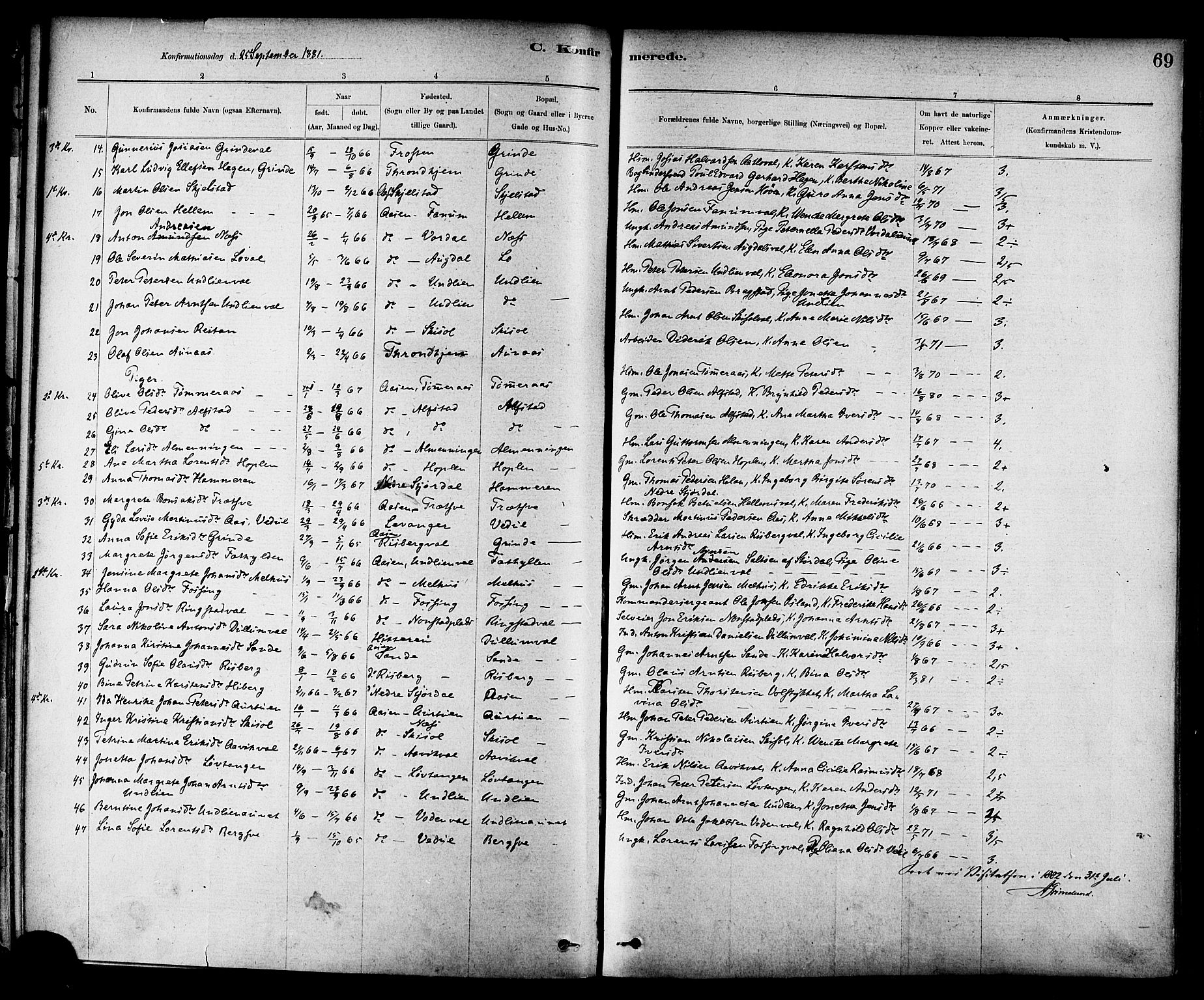 Ministerialprotokoller, klokkerbøker og fødselsregistre - Nord-Trøndelag, SAT/A-1458/714/L0130: Parish register (official) no. 714A01, 1878-1895, p. 69