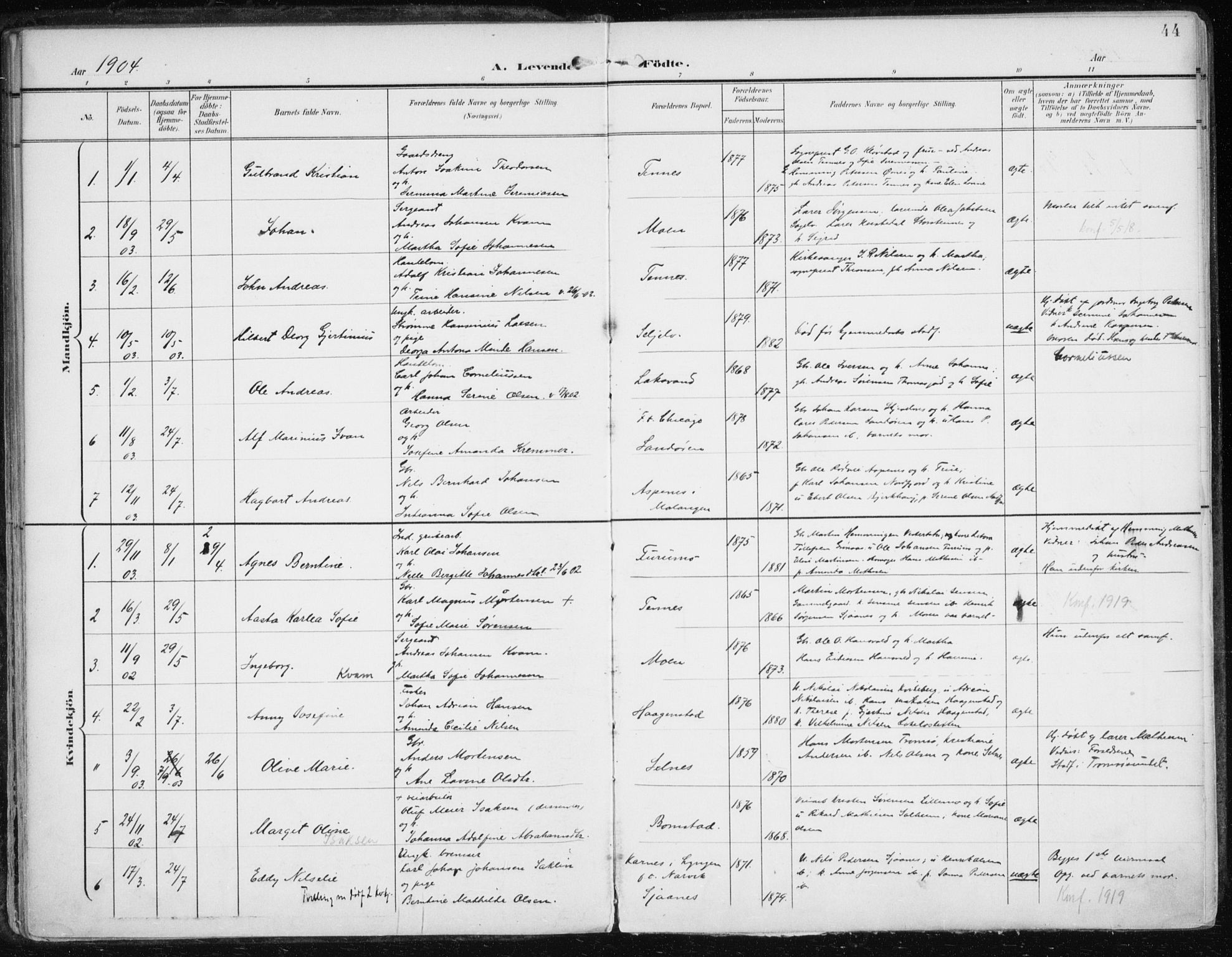 Balsfjord sokneprestembete, AV/SATØ-S-1303/G/Ga/L0006kirke: Parish register (official) no. 6, 1897-1909, p. 44