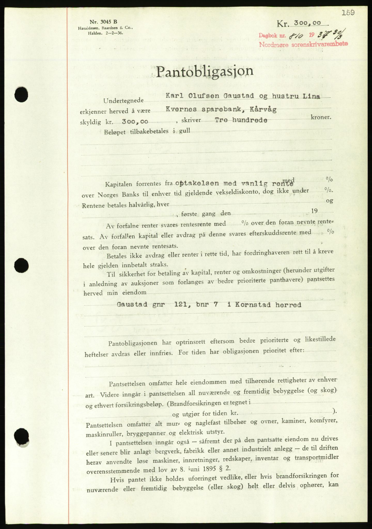 Nordmøre sorenskriveri, AV/SAT-A-4132/1/2/2Ca/L0091: Mortgage book no. B81, 1937-1937, Diary no: : 810/1937