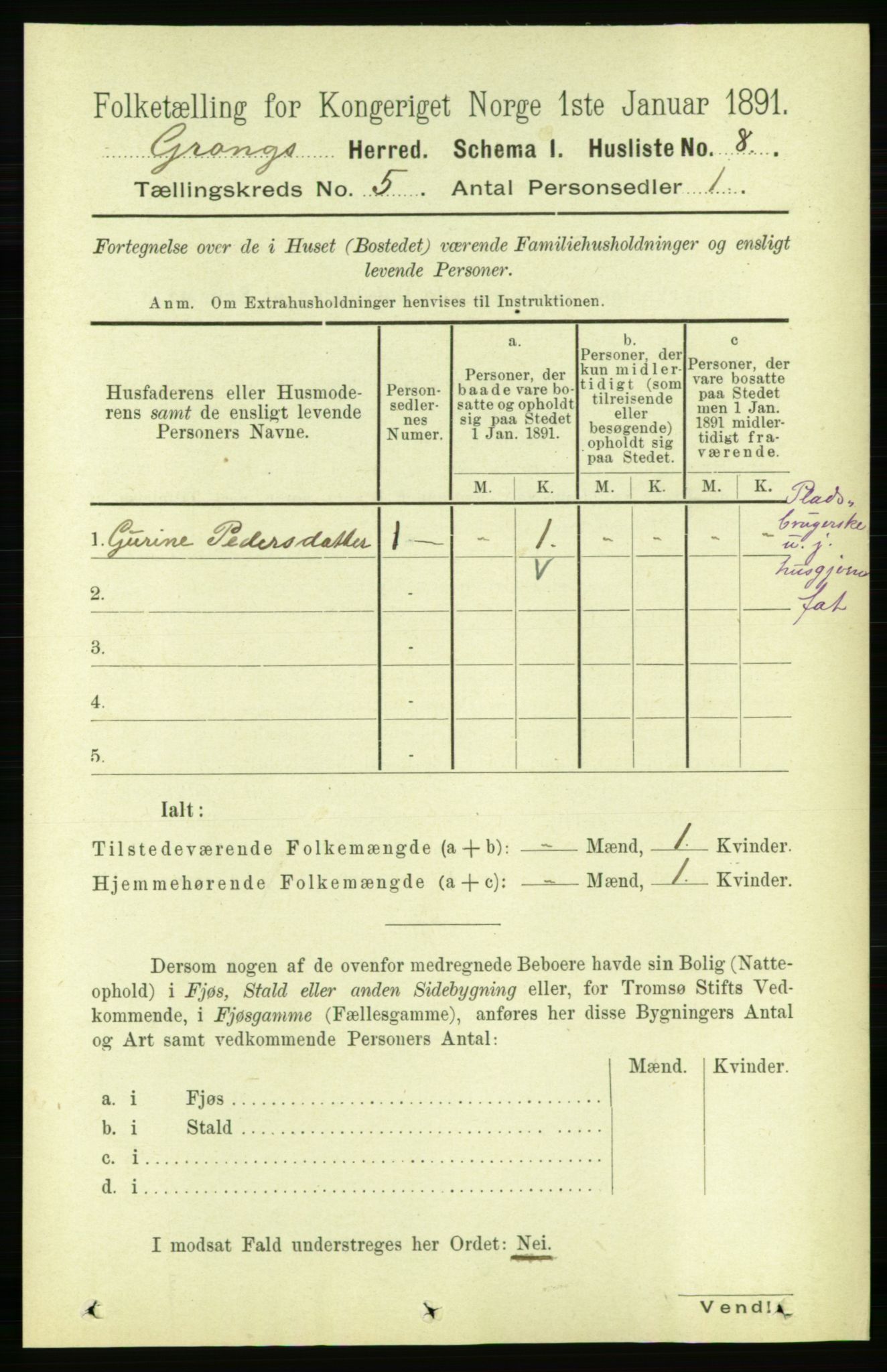 RA, 1891 census for 1742 Grong, 1891, p. 1811