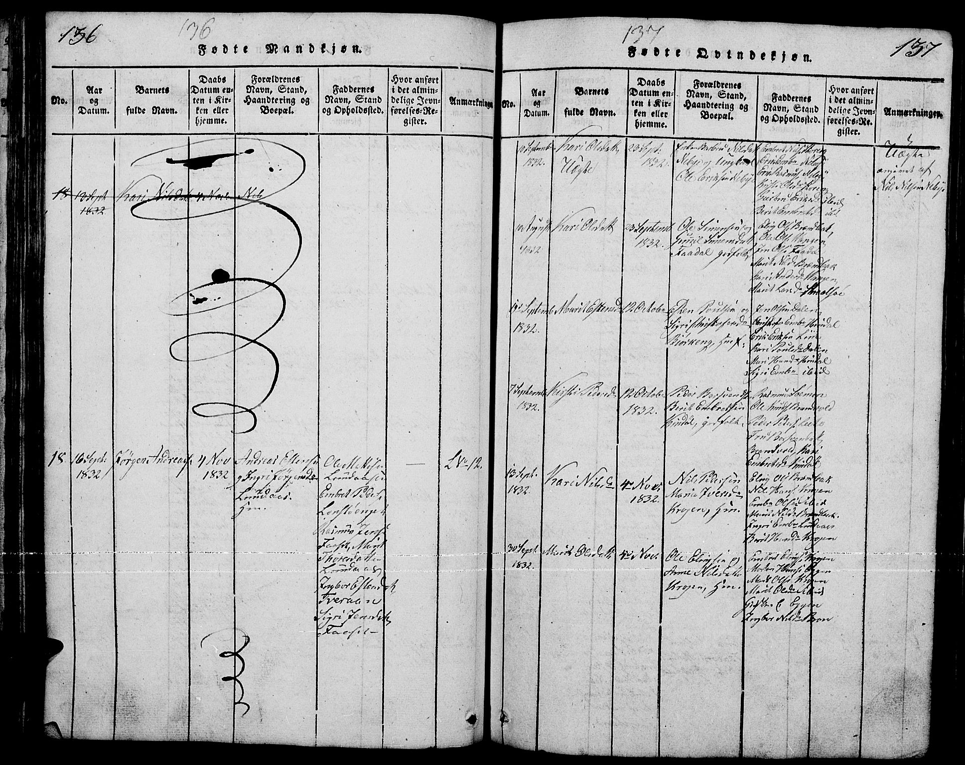 Tynset prestekontor, SAH/PREST-058/H/Ha/Hab/L0001: Parish register (copy) no. 1, 1814-1859, p. 136-137