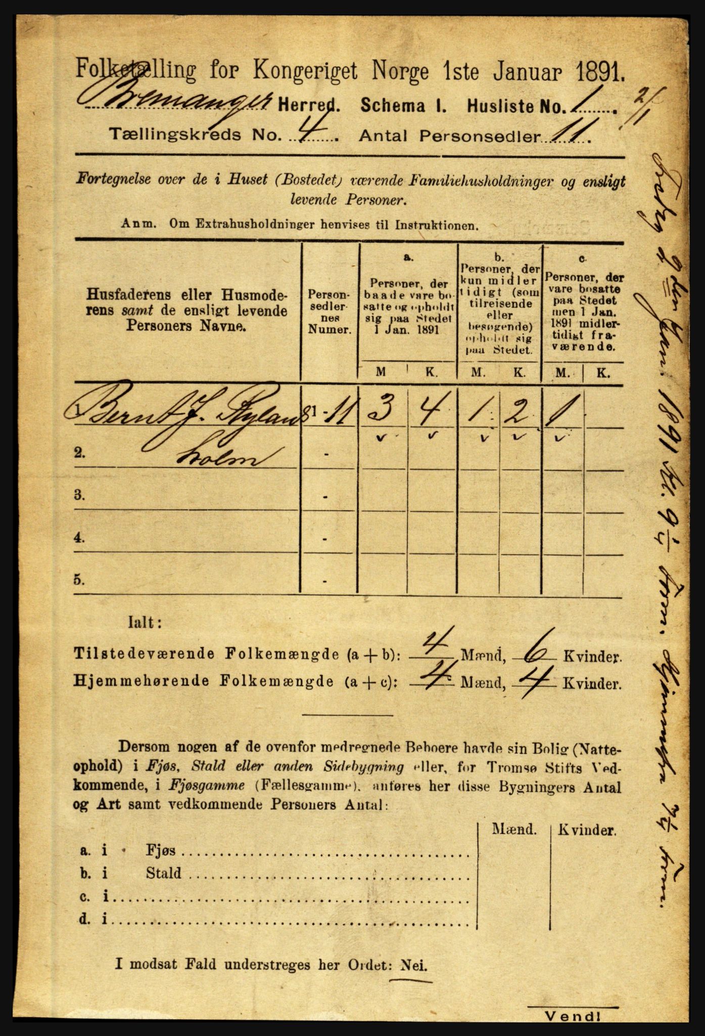 RA, 1891 census for 1438 Bremanger, 1891, p. 1447