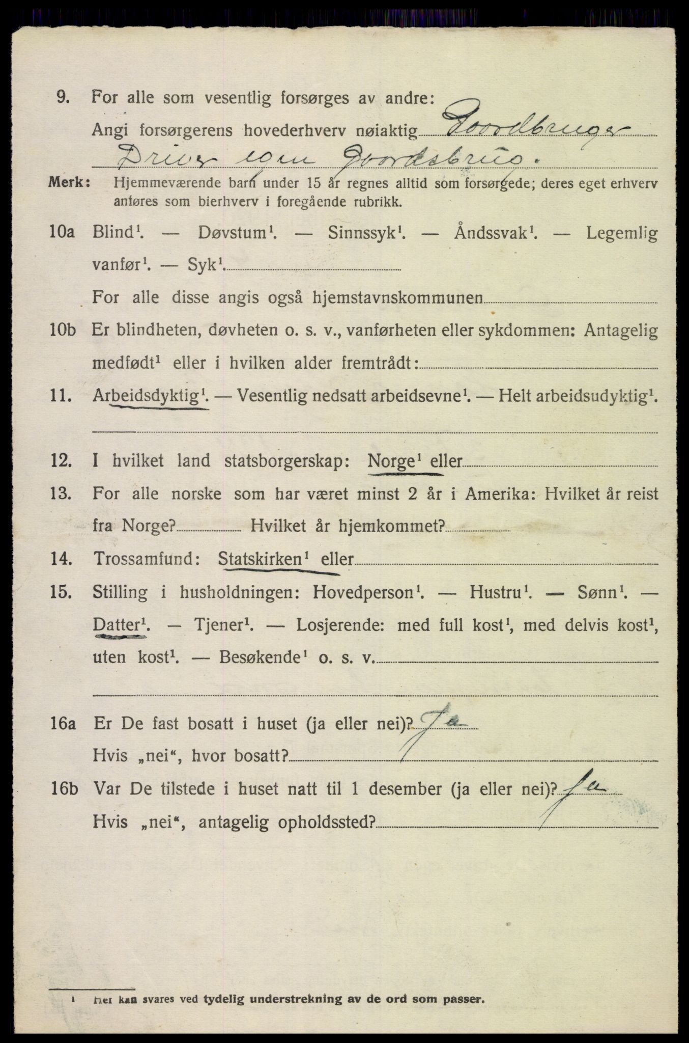 SAK, 1920 census for Oddernes, 1920, p. 3026