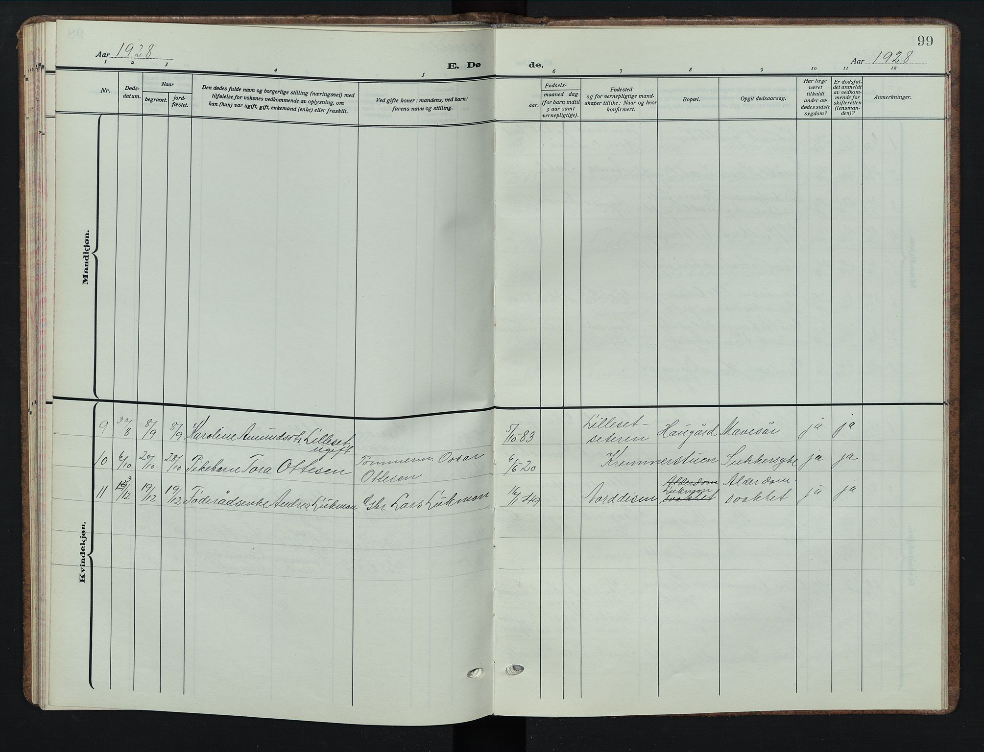 Sør-Odal prestekontor, SAH/PREST-030/H/Ha/Hab/L0012: Parish register (copy) no. 12, 1926-1946, p. 99