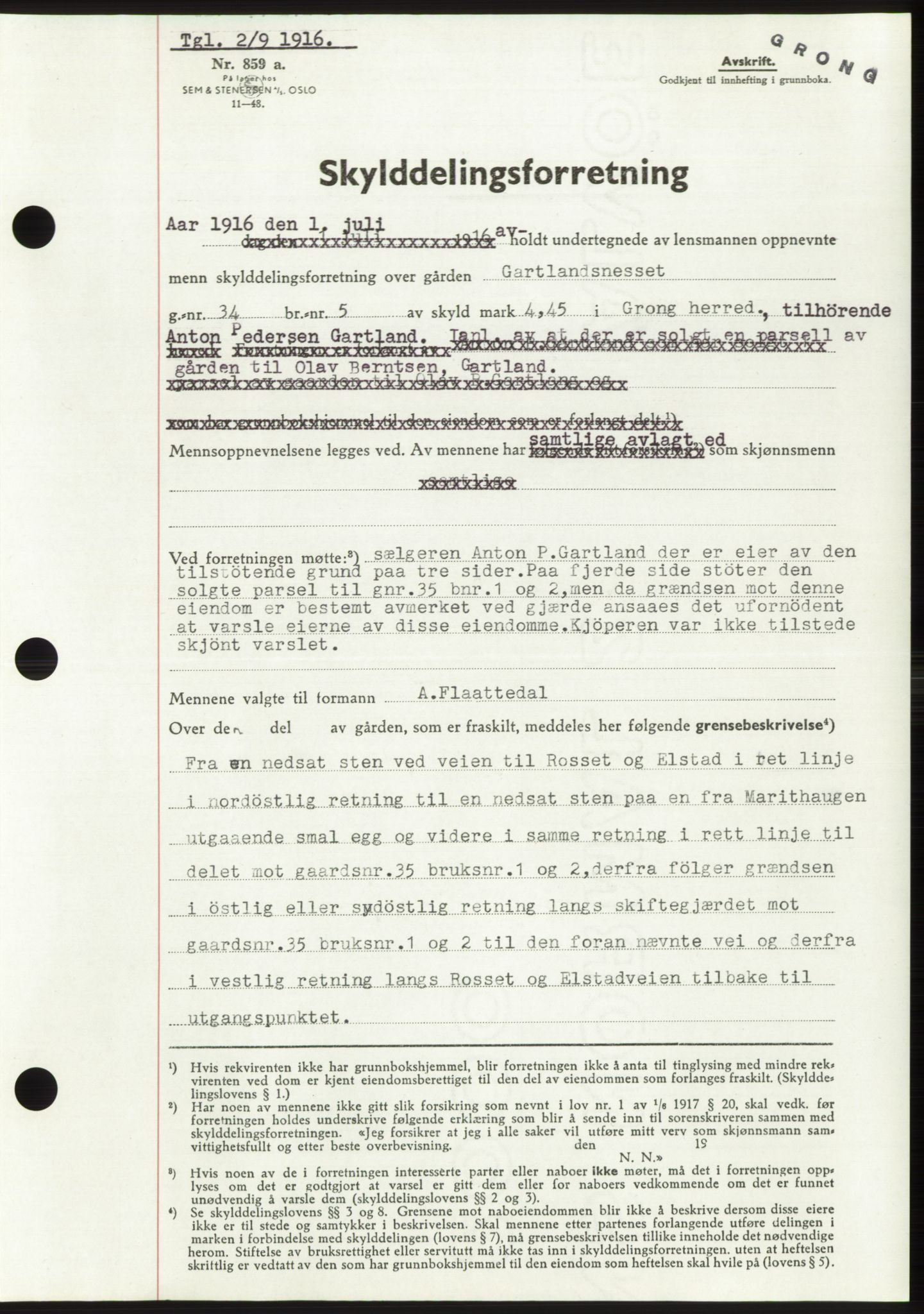Namdal sorenskriveri, SAT/A-4133/1/2/2C: Mortgage book no. -, 1916-1921, Deed date: 02.09.1916