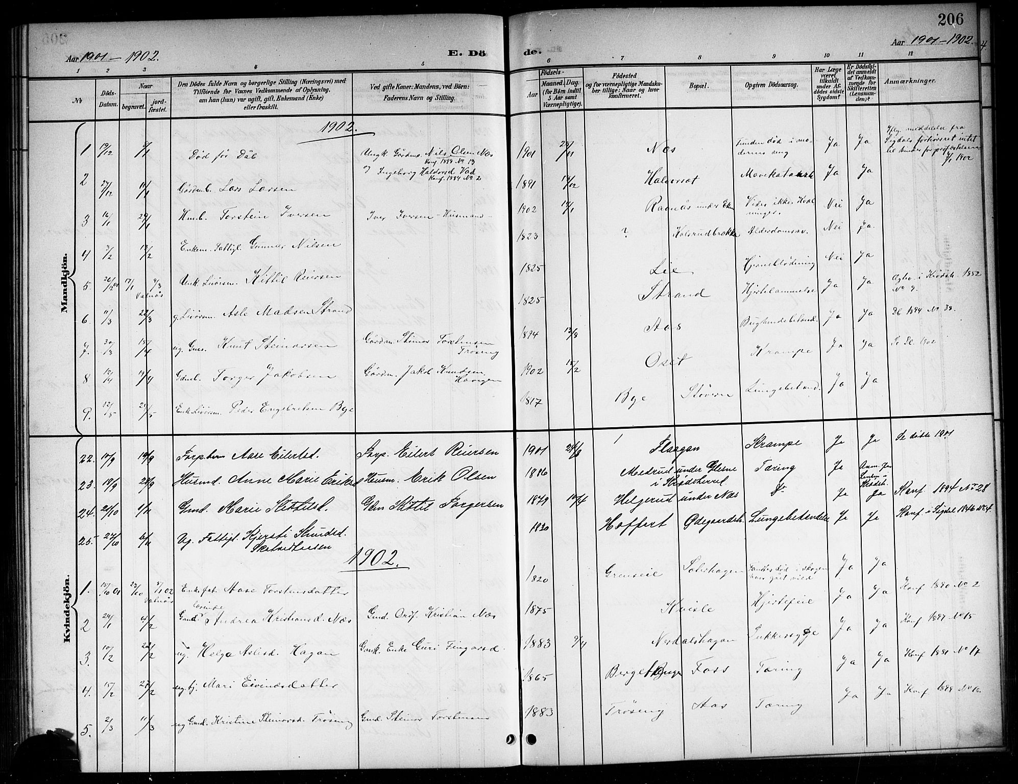 Sigdal kirkebøker, SAKO/A-245/G/Ga/L0006: Parish register (copy) no. I 6, 1901-1916, p. 206