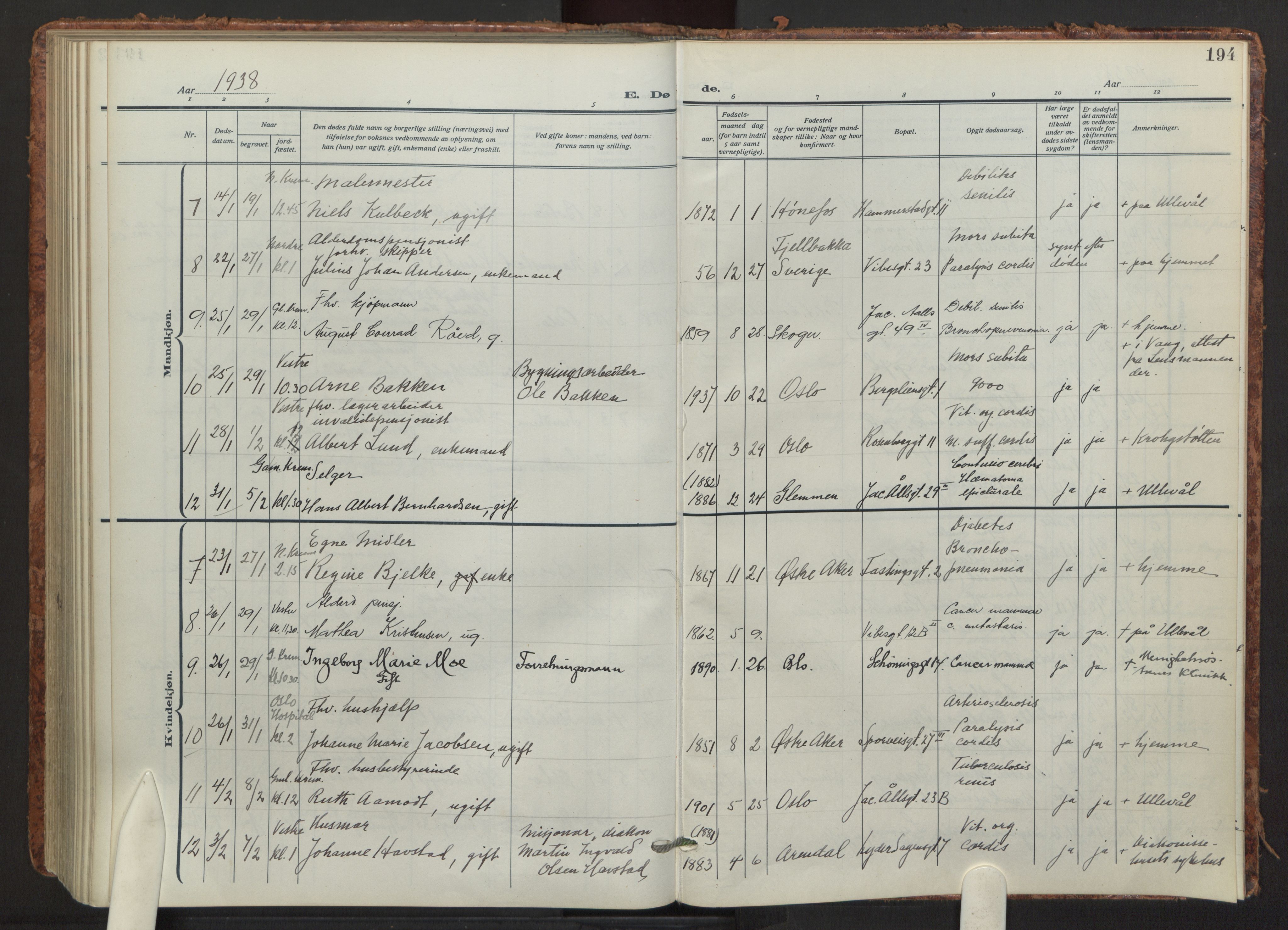 Fagerborg prestekontor Kirkebøker, AV/SAO-A-10844/F/Fa/L0008: Parish register (official) no. 8, 1917-1938, p. 194