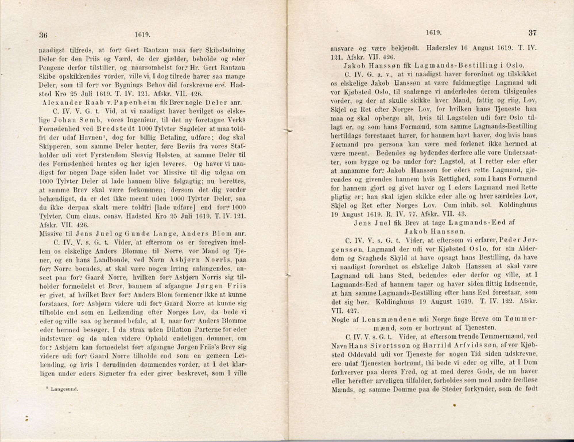 Publikasjoner utgitt av Det Norske Historiske Kildeskriftfond, PUBL/-/-/-: Norske Rigs-Registranter, bind 5, 1619-1627, p. 36-37