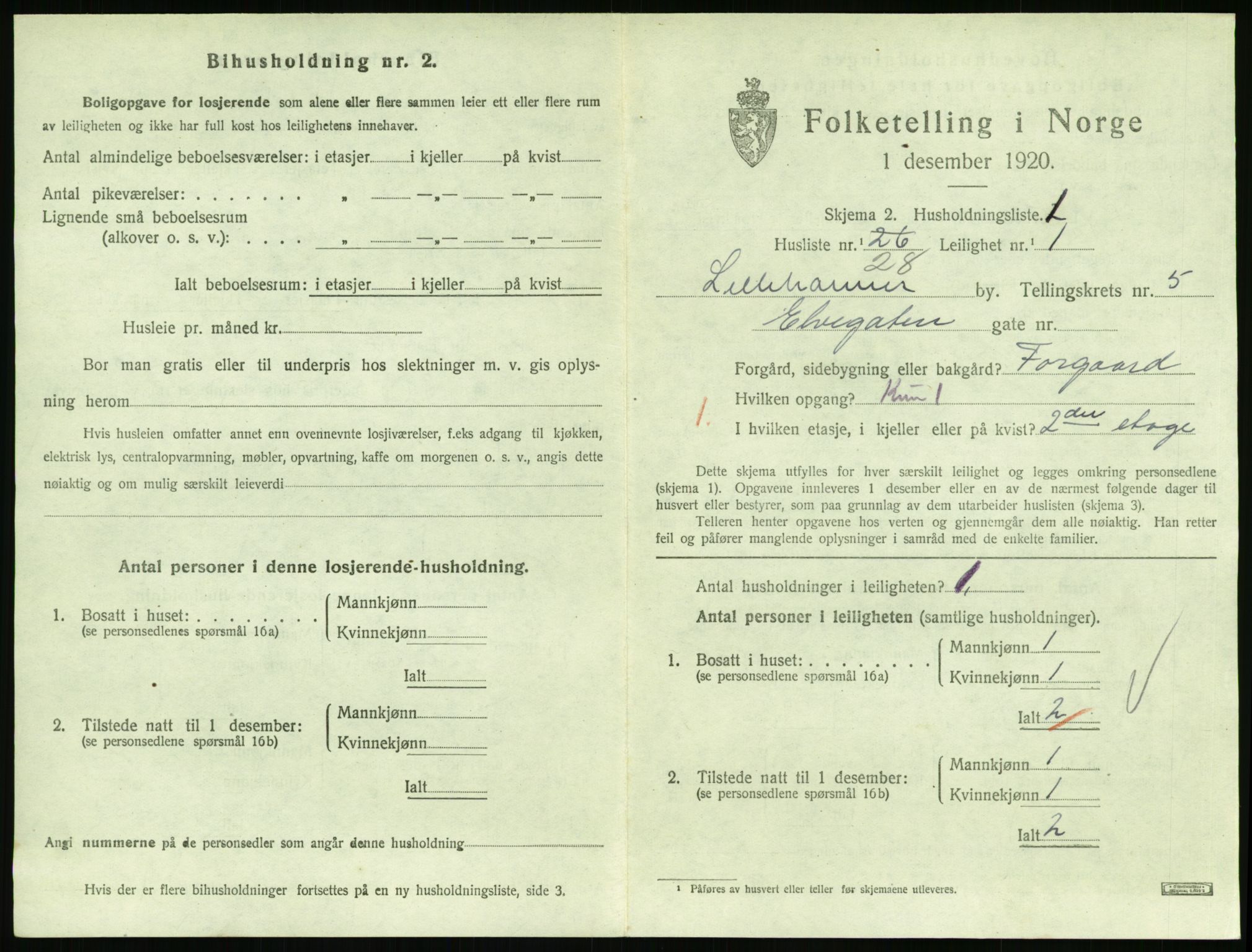 SAH, 1920 census for Lillehammer, 1920, p. 2302