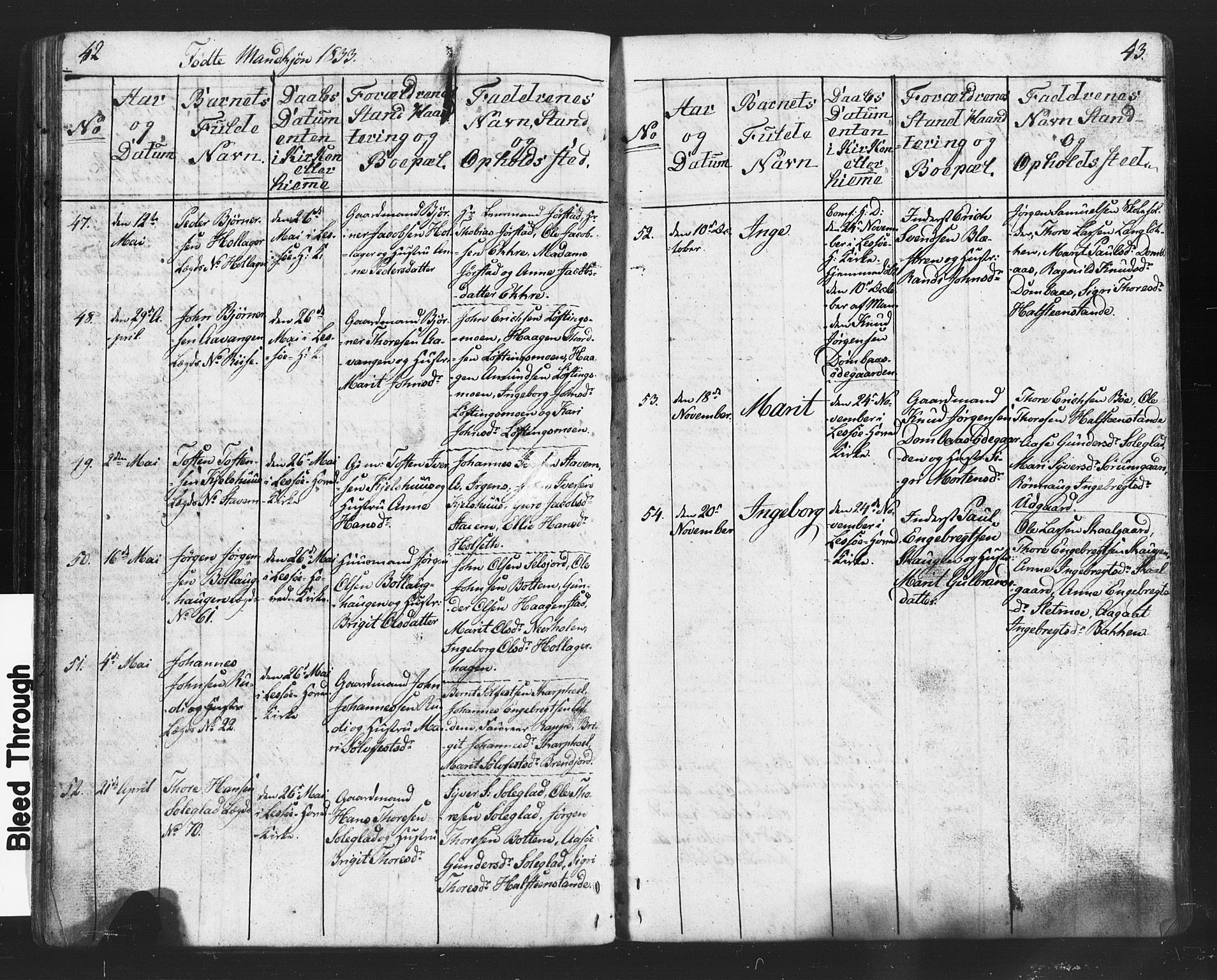 Lesja prestekontor, SAH/PREST-068/H/Ha/Hab/L0002: Parish register (copy) no. 2, 1832-1850, p. 42-43