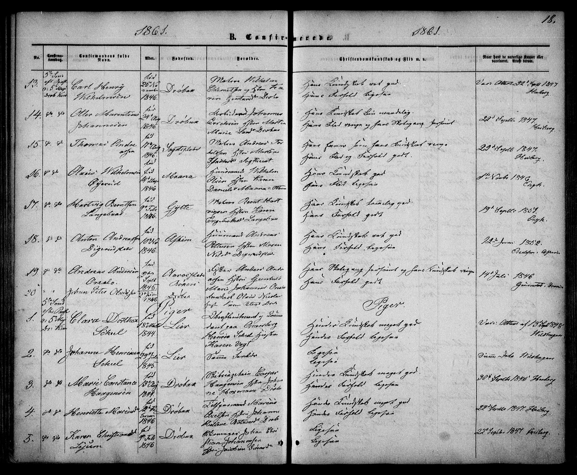 Drøbak prestekontor Kirkebøker, SAO/A-10142a/F/Fa/L0002: Parish register (official) no. I 2, 1858-1870, p. 18