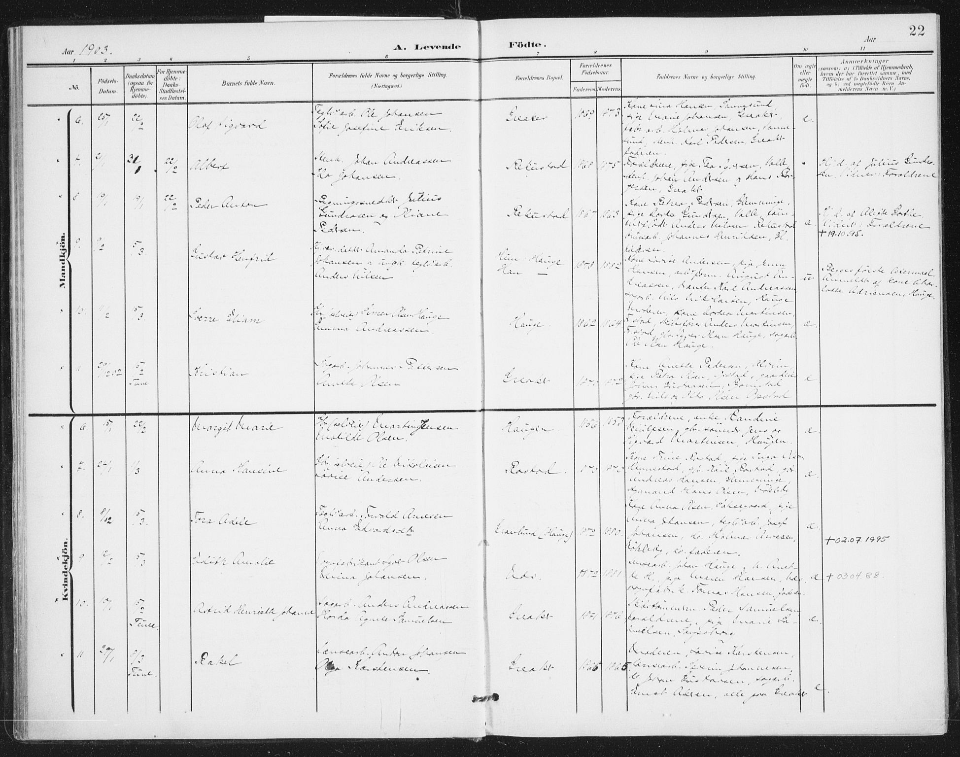 Rolvsøy prestekontor Kirkebøker, AV/SAO-A-2004/F/Fa/L0001: Parish register (official) no. 1, 1901-1909, p. 22