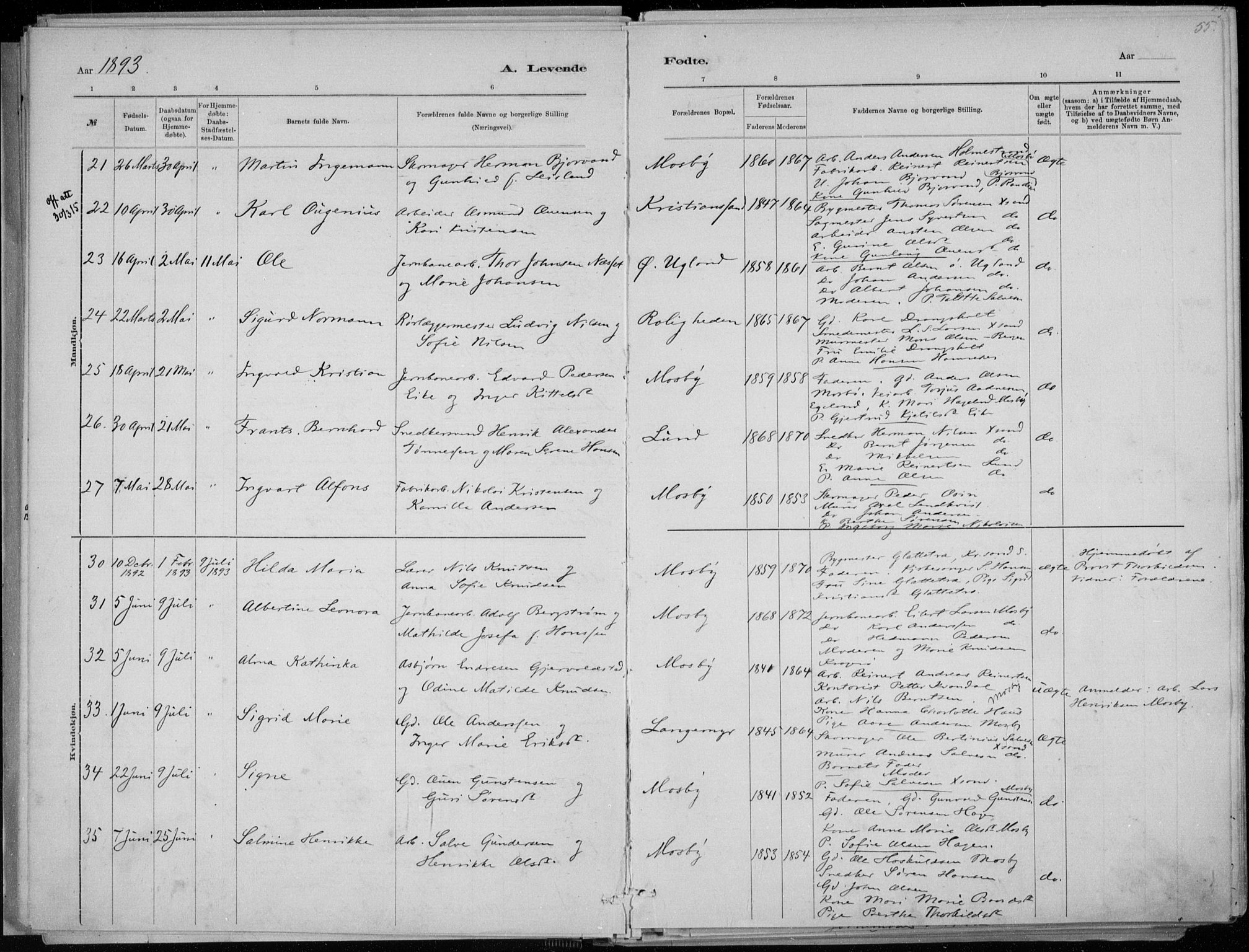 Oddernes sokneprestkontor, SAK/1111-0033/F/Fa/Faa/L0009: Parish register (official) no. A 9, 1884-1896, p. 55