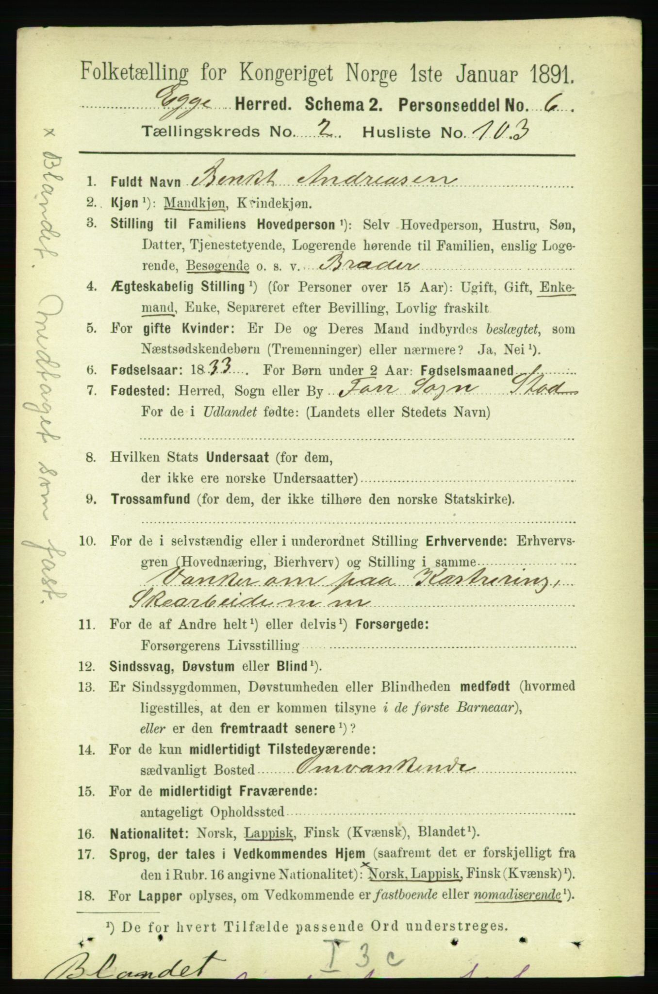 RA, 1891 census for 1733 Egge, 1891, p. 1062