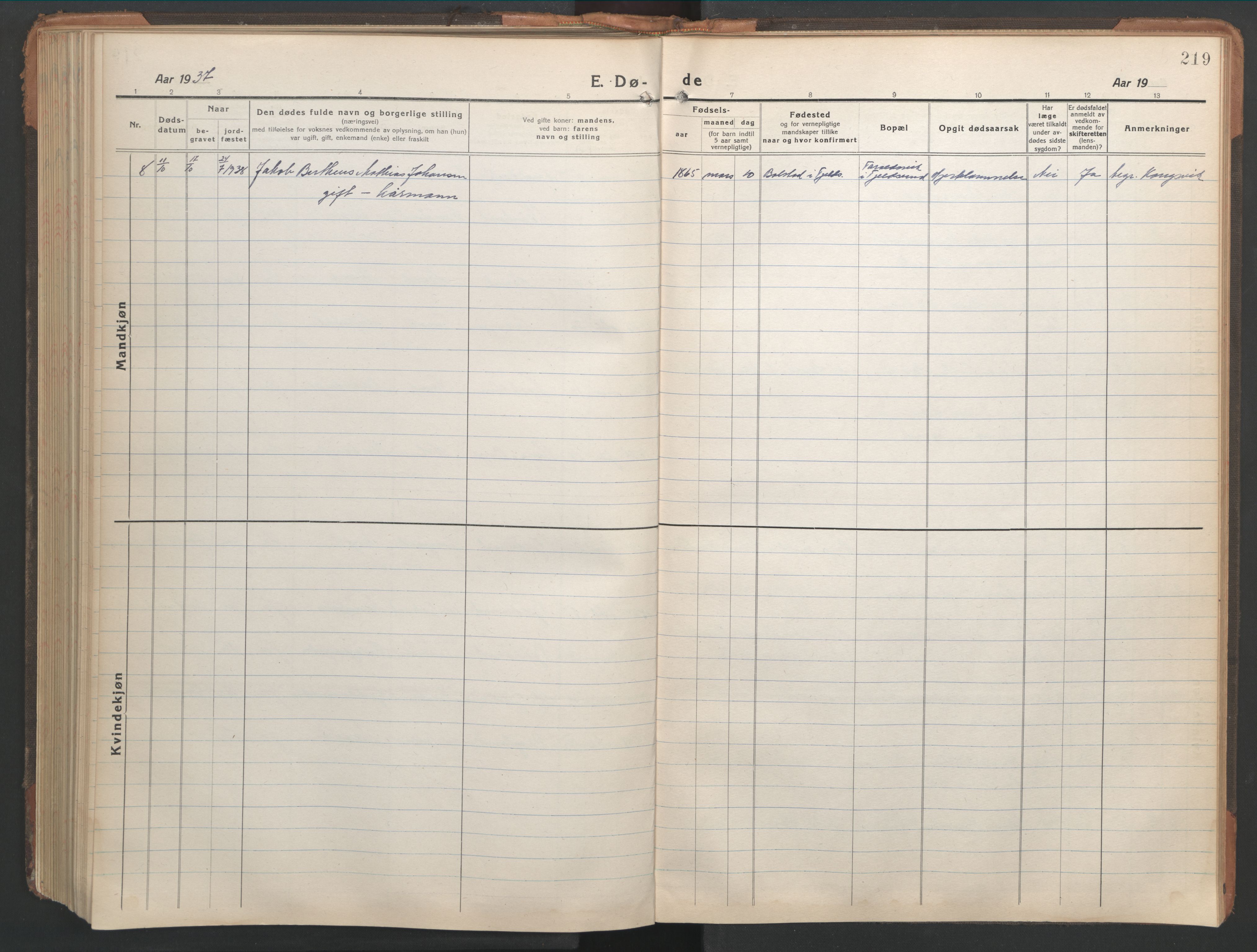 Ministerialprotokoller, klokkerbøker og fødselsregistre - Nordland, AV/SAT-A-1459/865/L0933: Parish register (copy) no. 865C05, 1917-1947, p. 219