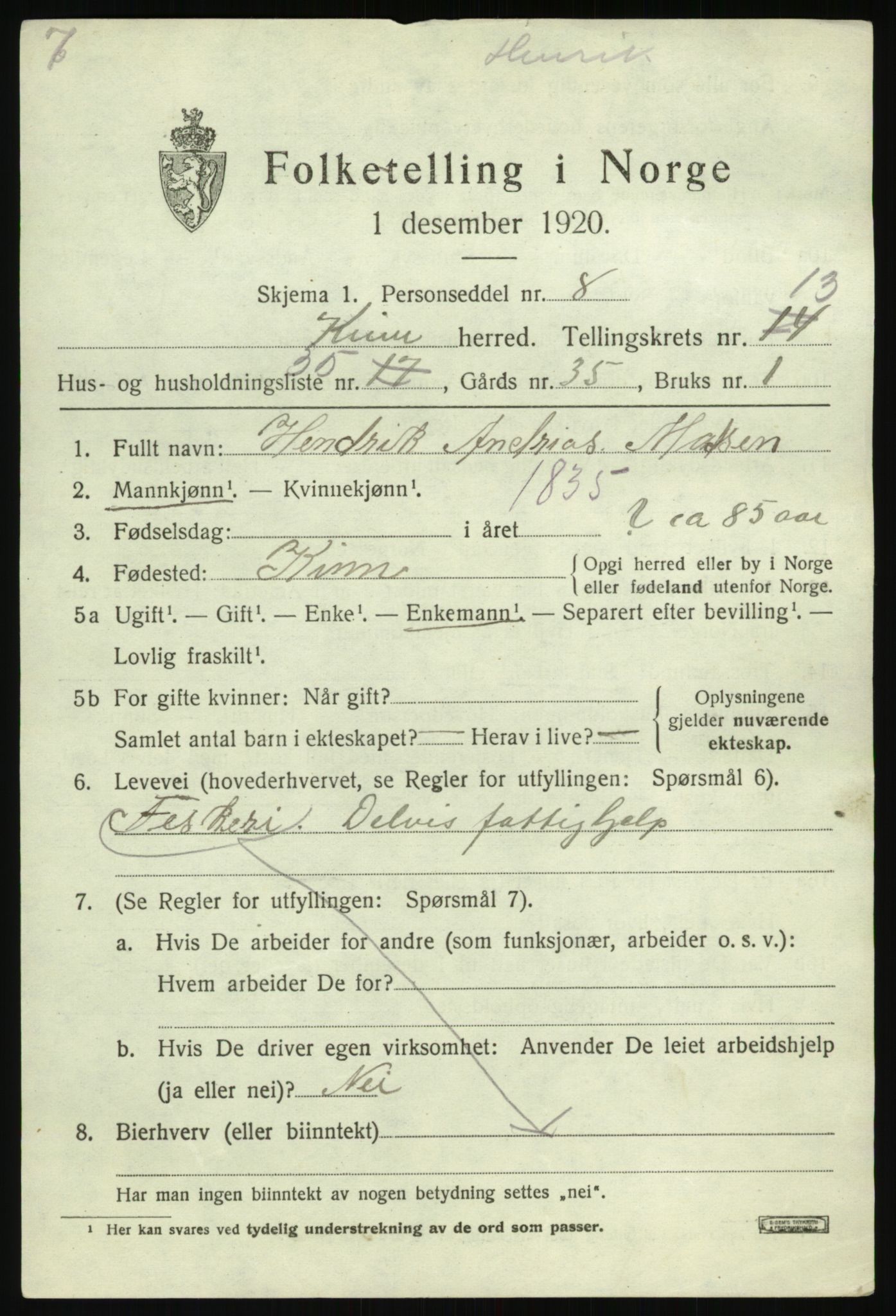 SAB, 1920 census for Kinn, 1920, p. 5111