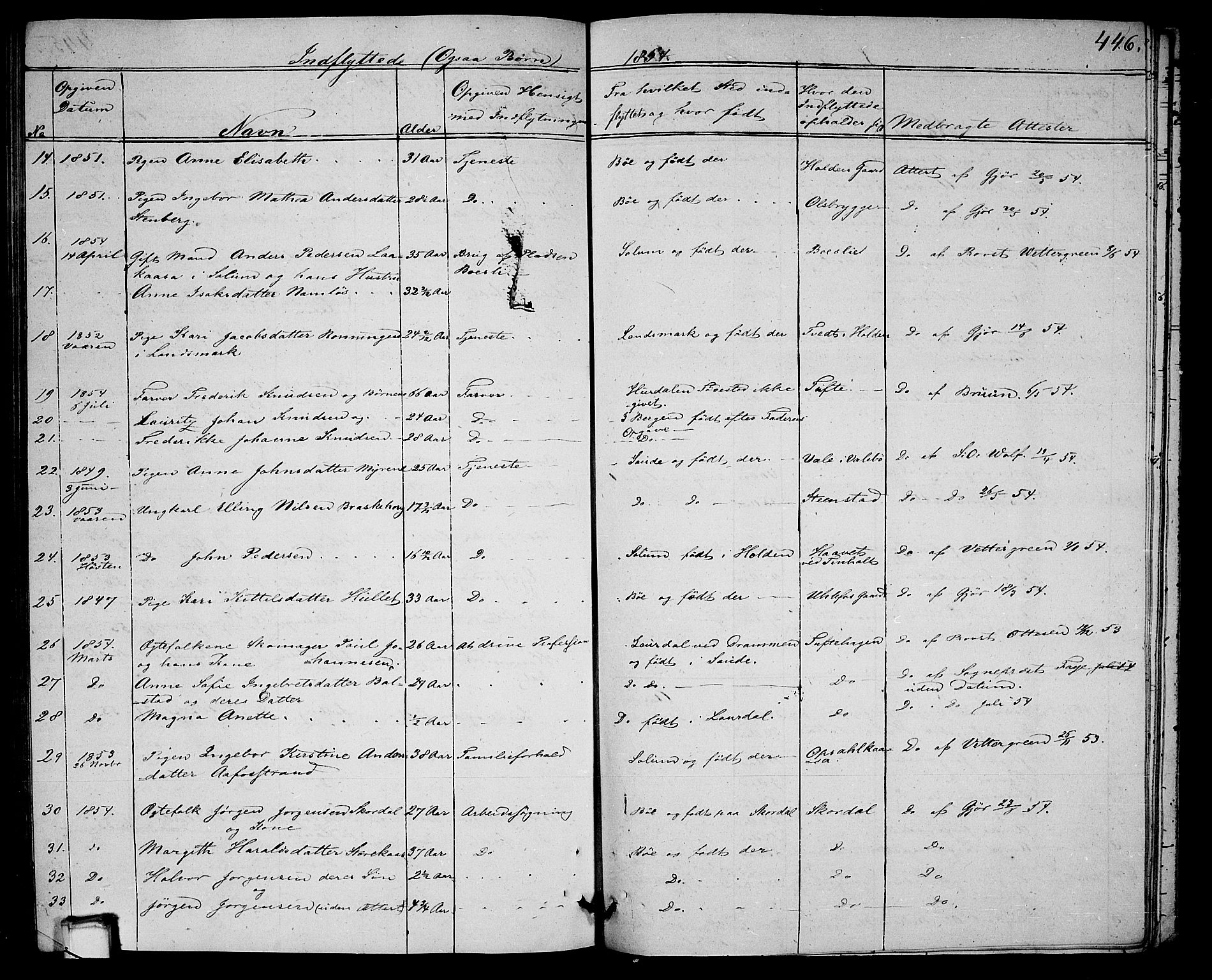 Holla kirkebøker, AV/SAKO-A-272/G/Ga/L0003: Parish register (copy) no. I 3, 1849-1866, p. 446