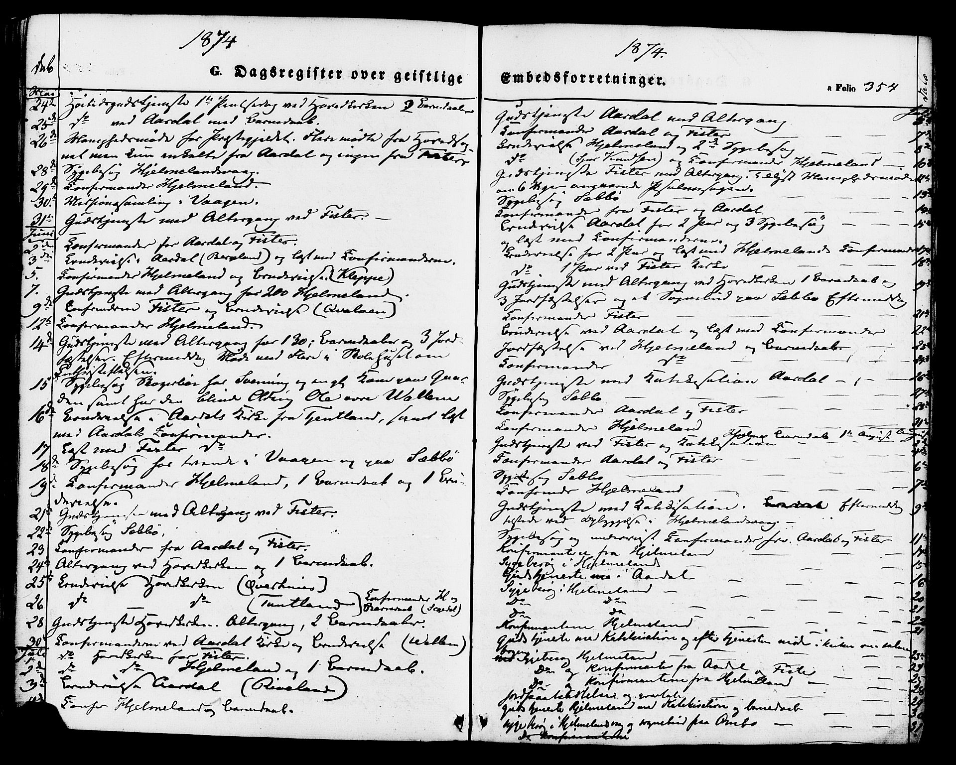 Hjelmeland sokneprestkontor, SAST/A-101843/01/IV/L0011: Parish register (official) no. A 11, 1861-1878, p. 354