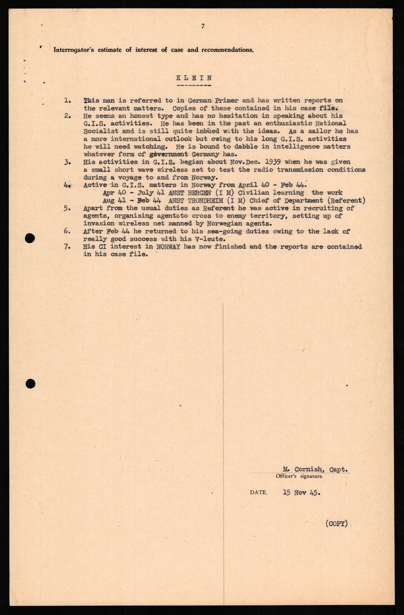 Forsvaret, Forsvarets overkommando II, AV/RA-RAFA-3915/D/Db/L0016: CI Questionaires. Tyske okkupasjonsstyrker i Norge. Tyskere., 1945-1946, p. 842