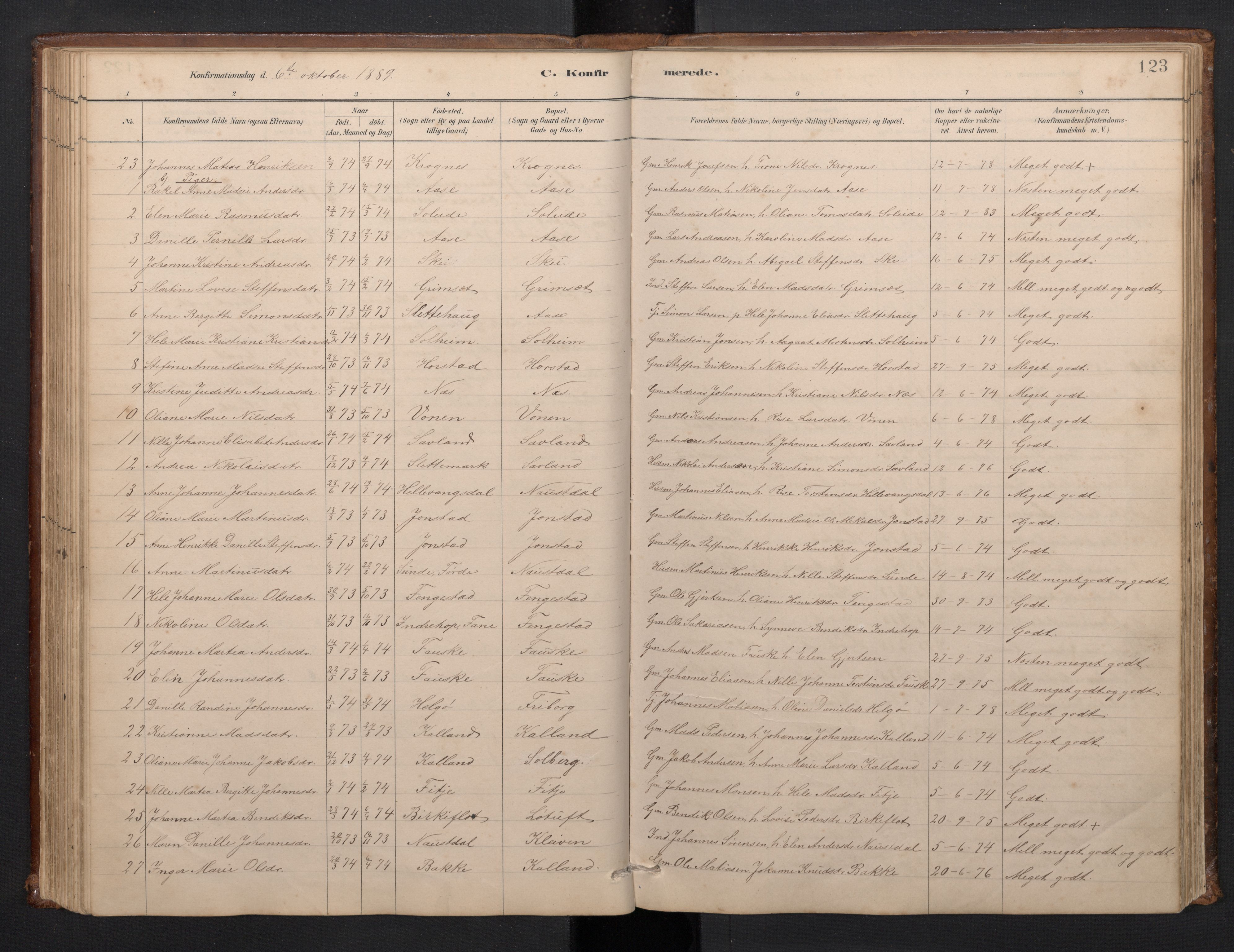 Førde sokneprestembete, SAB/A-79901/H/Hab/Habd/L0003: Parish register (copy) no. D 3, 1881-1897, p. 122b-123a