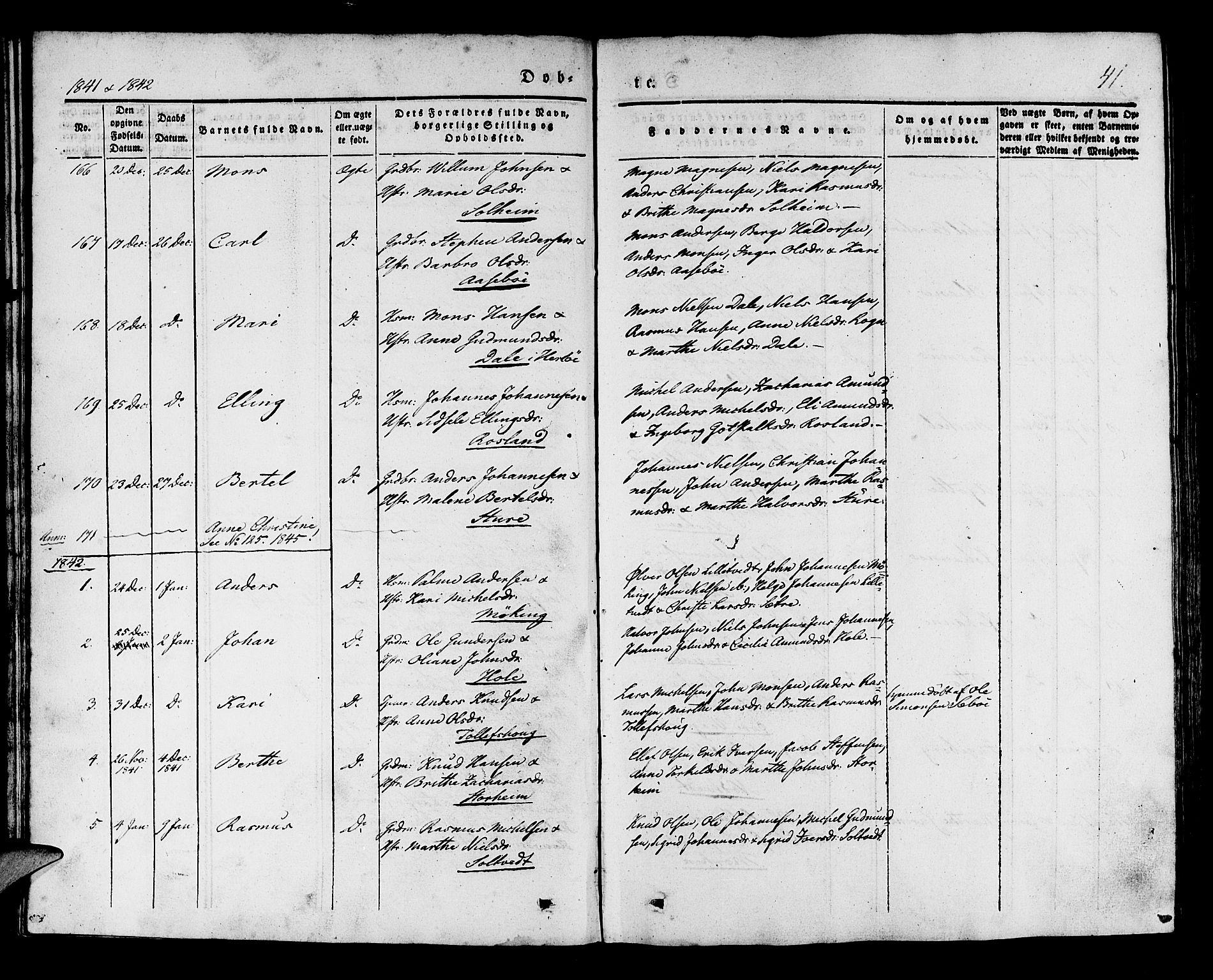 Manger sokneprestembete, SAB/A-76801/H/Haa: Parish register (official) no. A 5, 1839-1848, p. 41