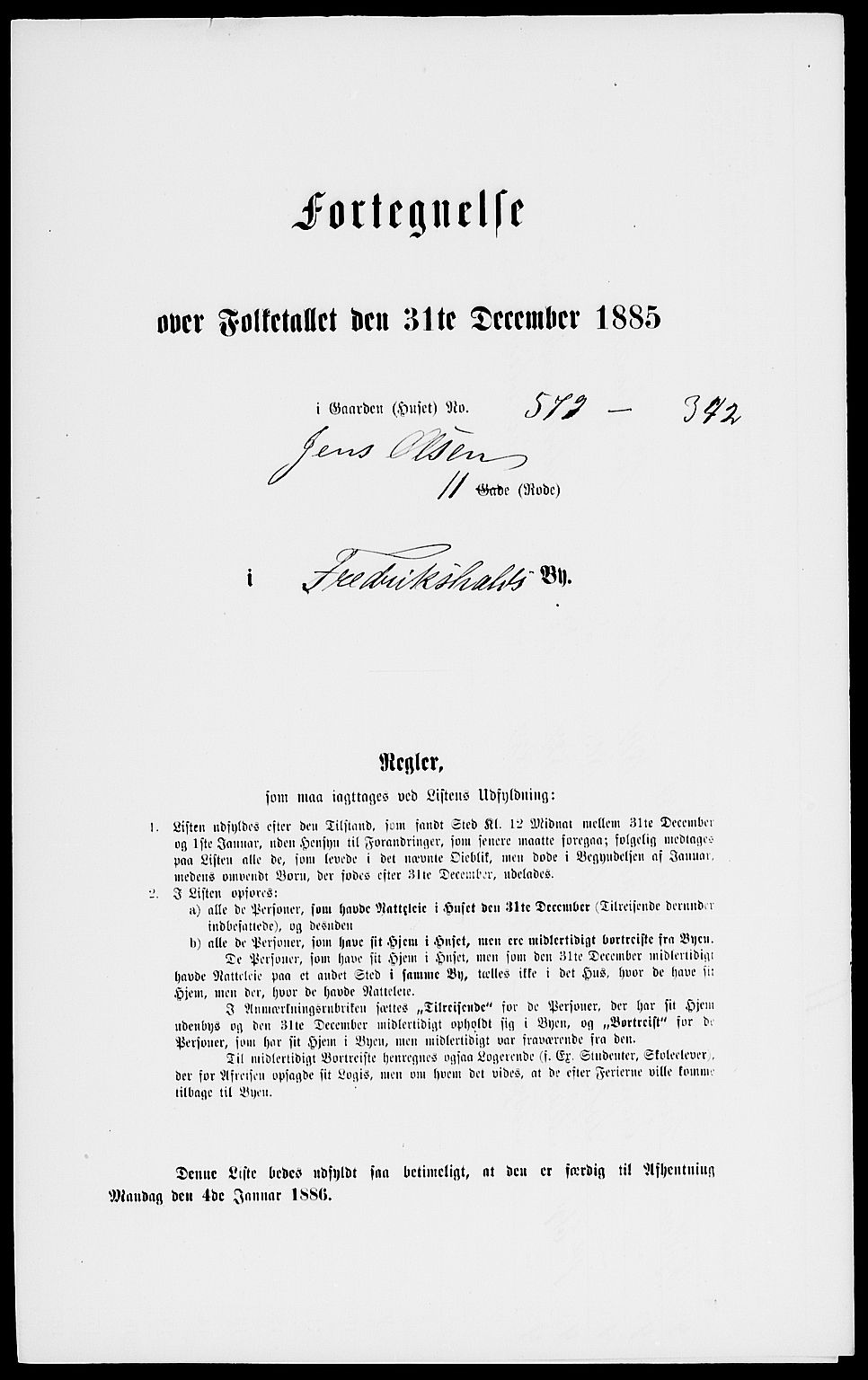 RA, 1885 census for 0101 Fredrikshald, 1885, p. 893