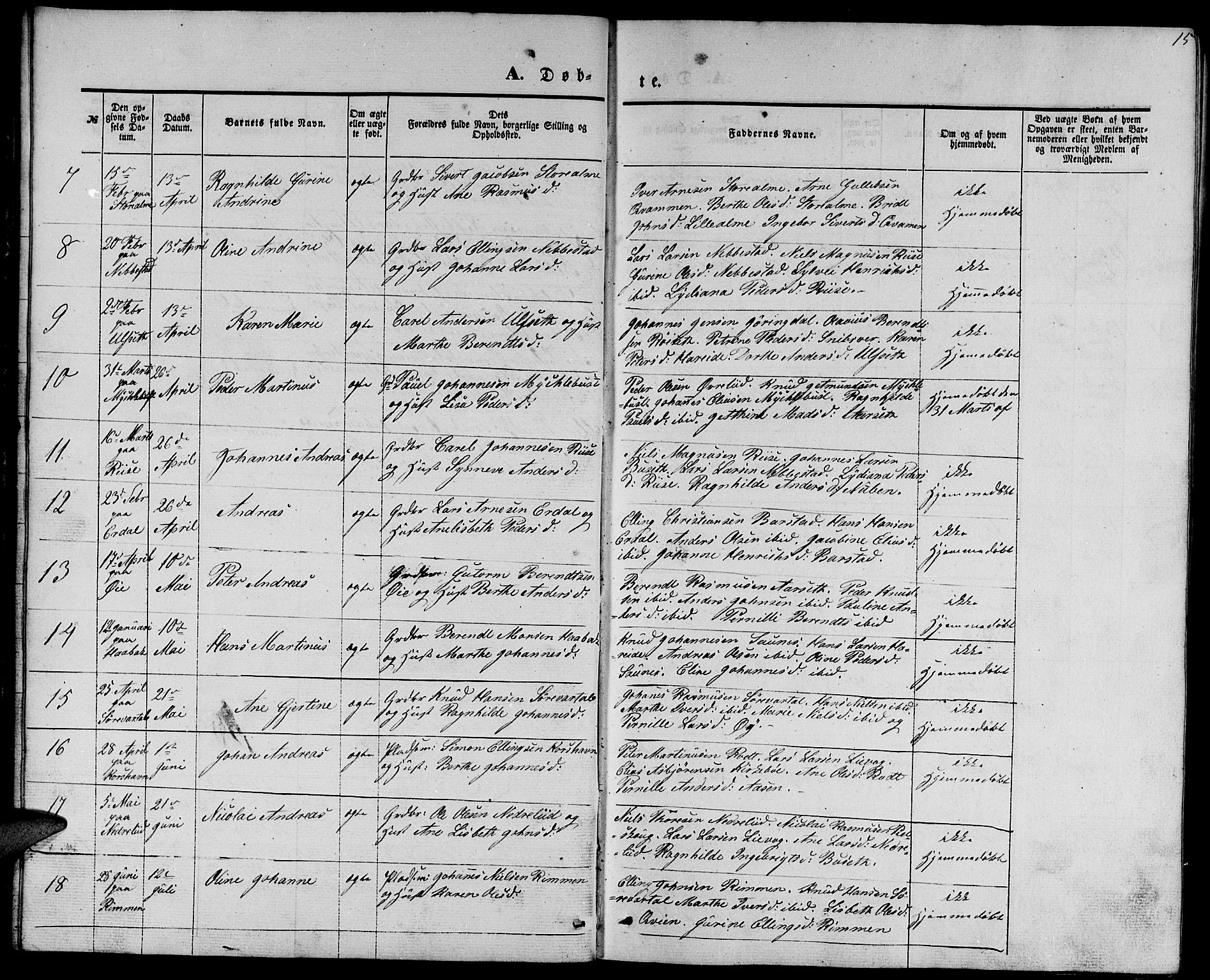 Ministerialprotokoller, klokkerbøker og fødselsregistre - Møre og Romsdal, AV/SAT-A-1454/510/L0124: Parish register (copy) no. 510C01, 1854-1877, p. 15