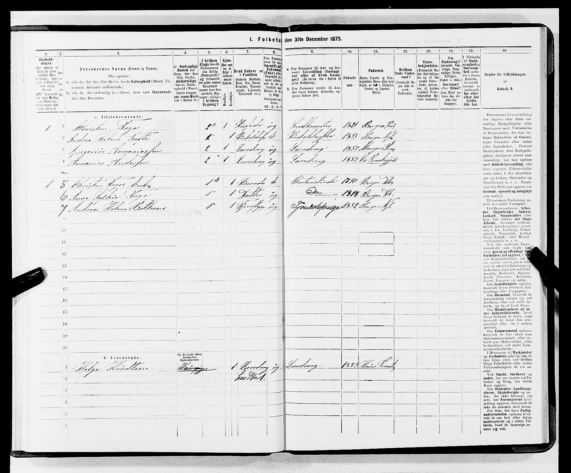 SAB, 1875 census for 1301 Bergen, 1875, p. 3818