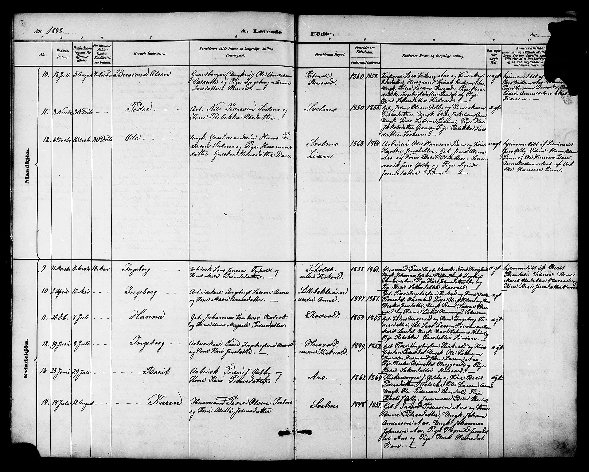 Ministerialprotokoller, klokkerbøker og fødselsregistre - Sør-Trøndelag, SAT/A-1456/698/L1167: Parish register (copy) no. 698C04, 1888-1907, p. 7
