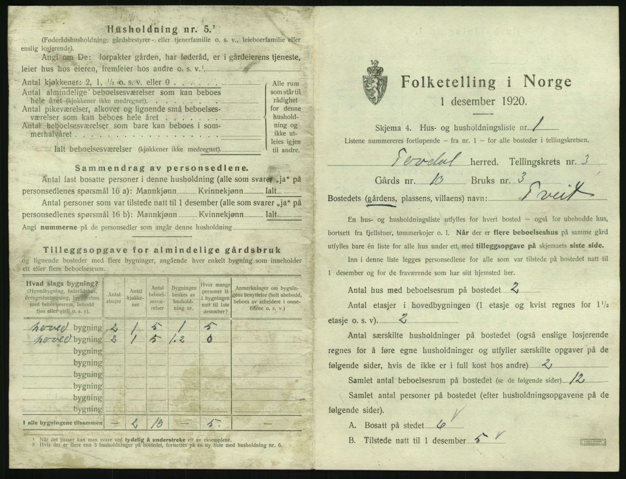 SAK, 1920 census for Tovdal, 1920, p. 83