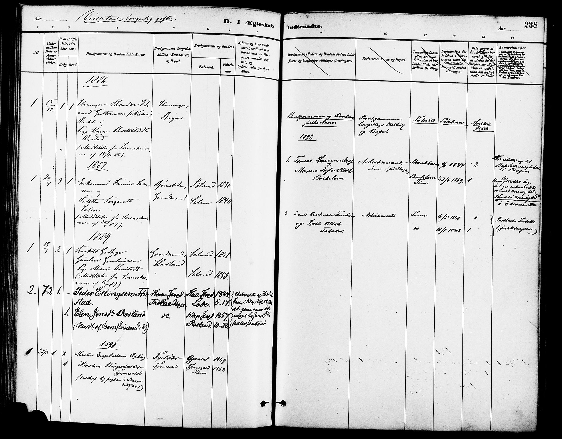 Lye sokneprestkontor, AV/SAST-A-101794/001/30BA/L0009: Parish register (official) no. A 8, 1881-1892, p. 238