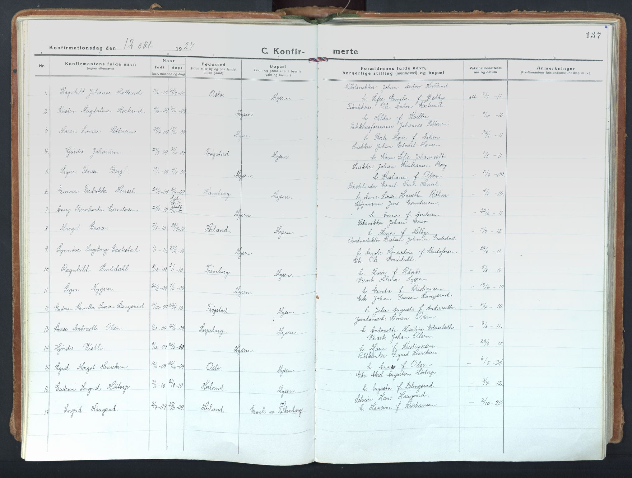 Eidsberg prestekontor Kirkebøker, SAO/A-10905/F/Fd/L0001: Parish register (official) no. IV 1, 1921-1948, p. 137