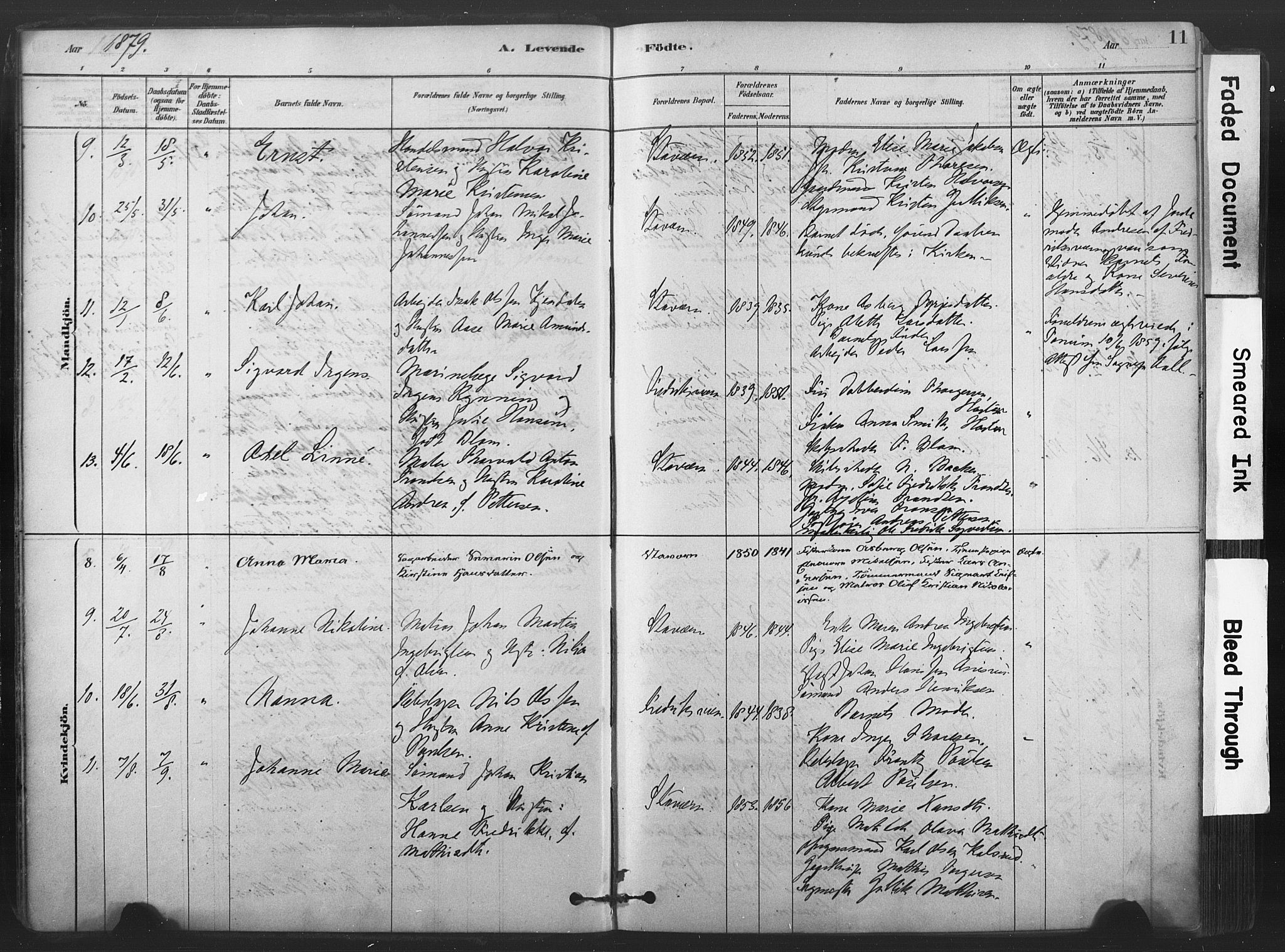 Stavern kirkebøker, AV/SAKO-A-318/F/Fa/L0008: Parish register (official) no. 8, 1878-1905, p. 11