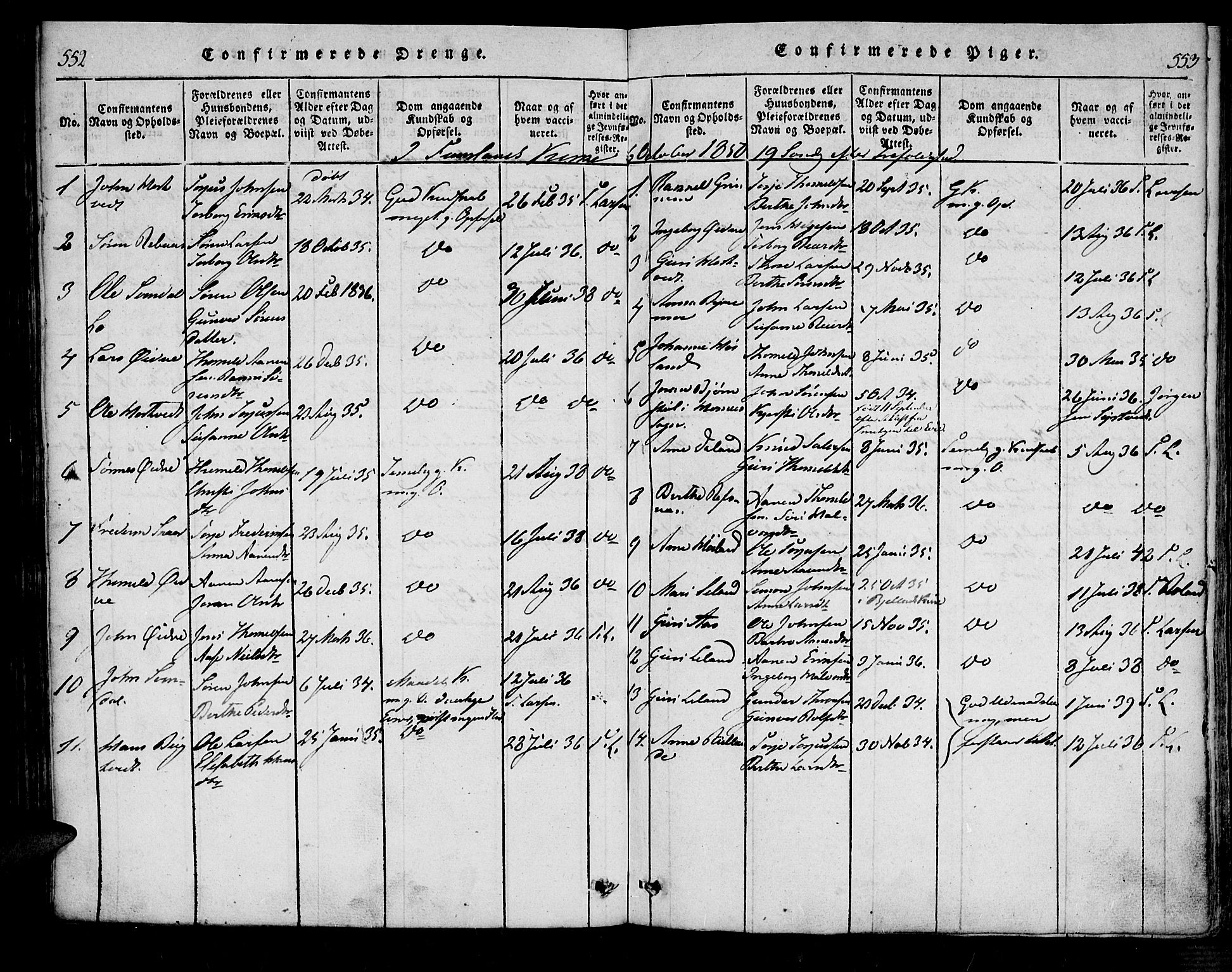 Bjelland sokneprestkontor, SAK/1111-0005/F/Fa/Fac/L0001: Parish register (official) no. A 1, 1815-1866, p. 552-553
