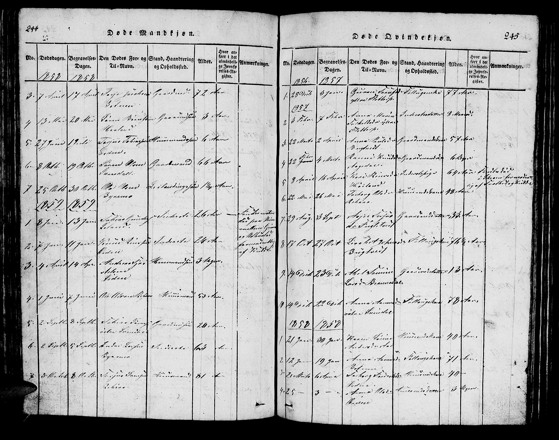 Bjelland sokneprestkontor, AV/SAK-1111-0005/F/Fb/Fbc/L0001: Parish register (copy) no. B 1, 1815-1870, p. 244-245