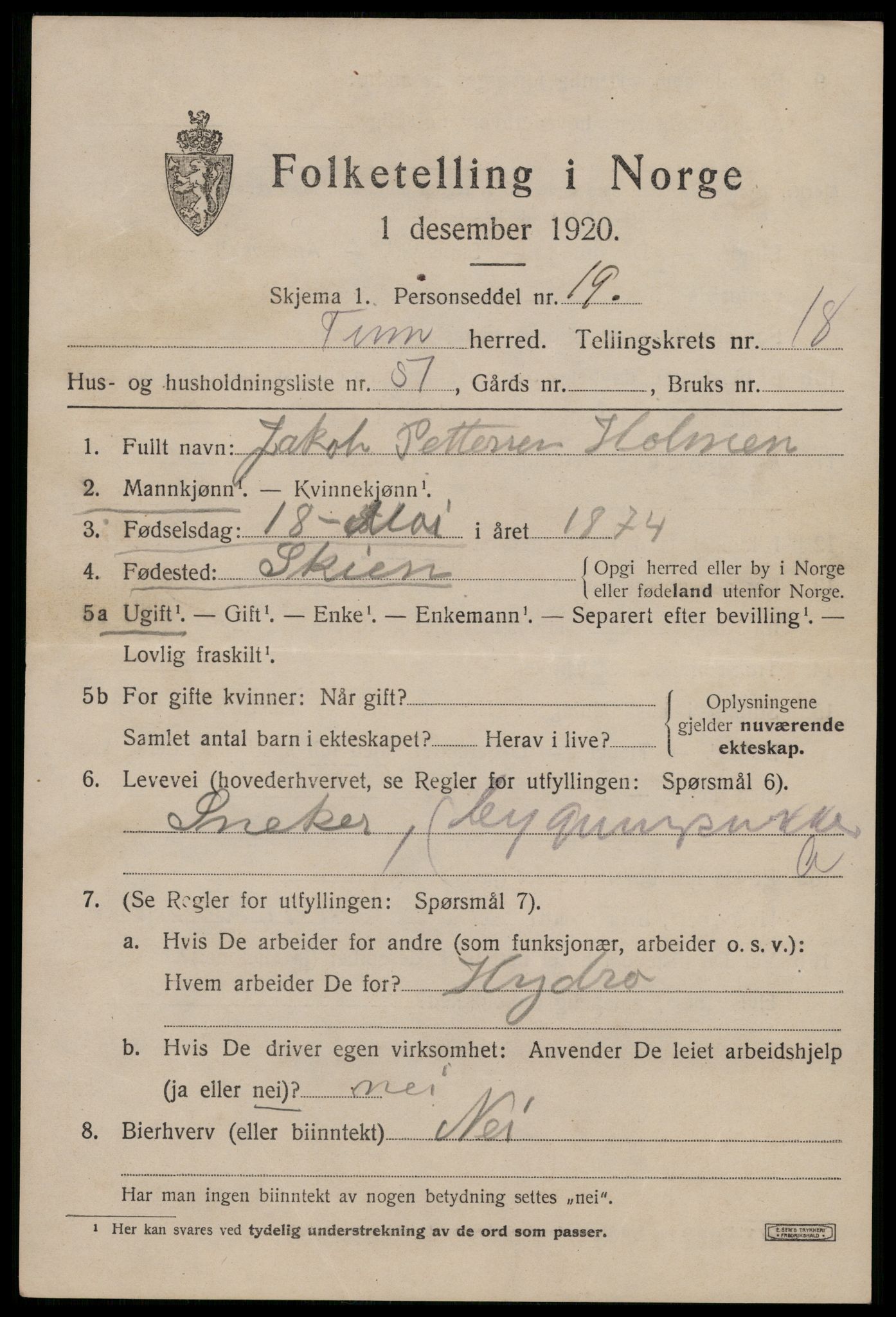 SAKO, 1920 census for Tinn, 1920, p. 24840