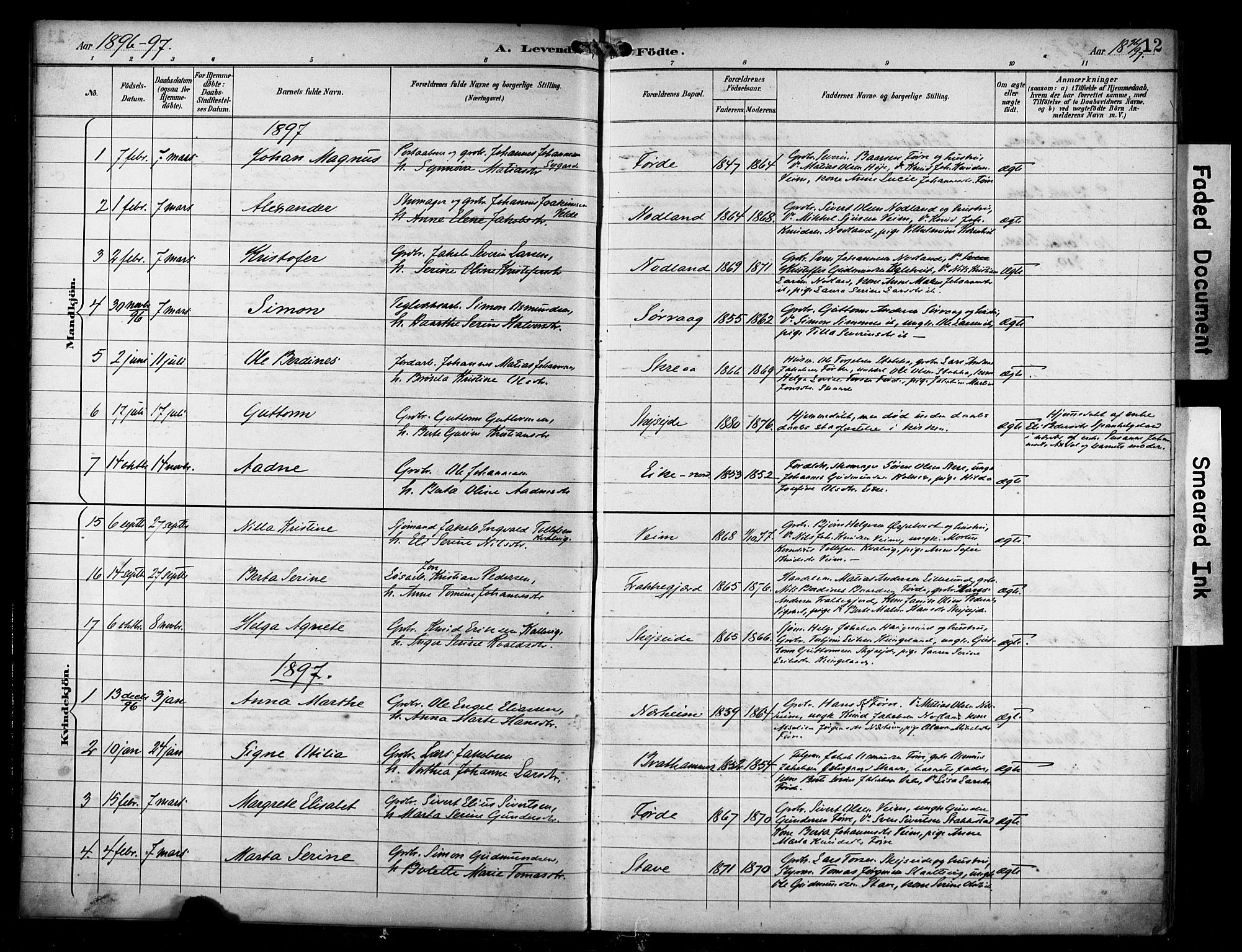 Avaldsnes sokneprestkontor, SAST/A -101851/H/Ha/Haa/L0016: Parish register (official) no. A 16, 1893-1918, p. 12